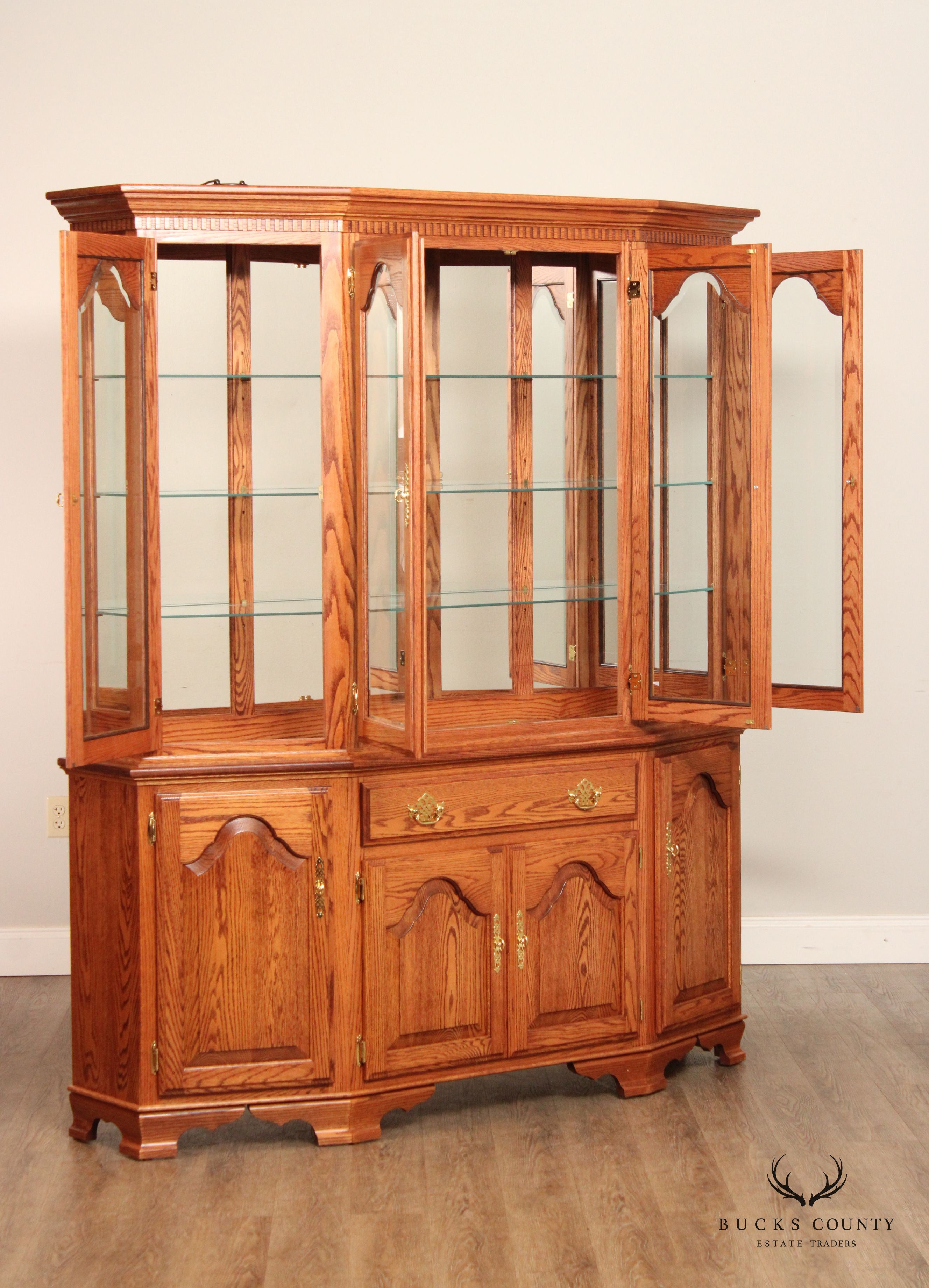 Oak Street Colonial Style Solid Oak Illuminated China Cabinet