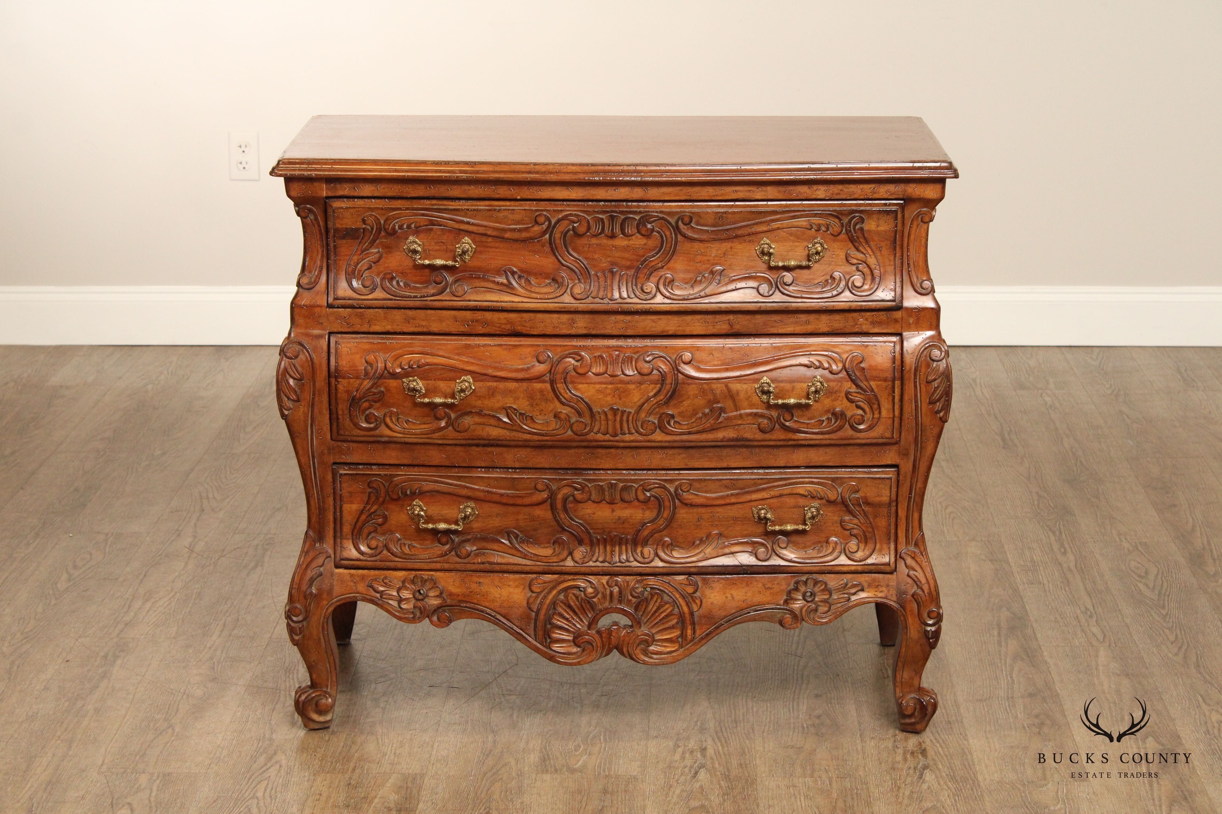 Italian Rococo Carved Walnut Vintage Bombe Chest of Drawers