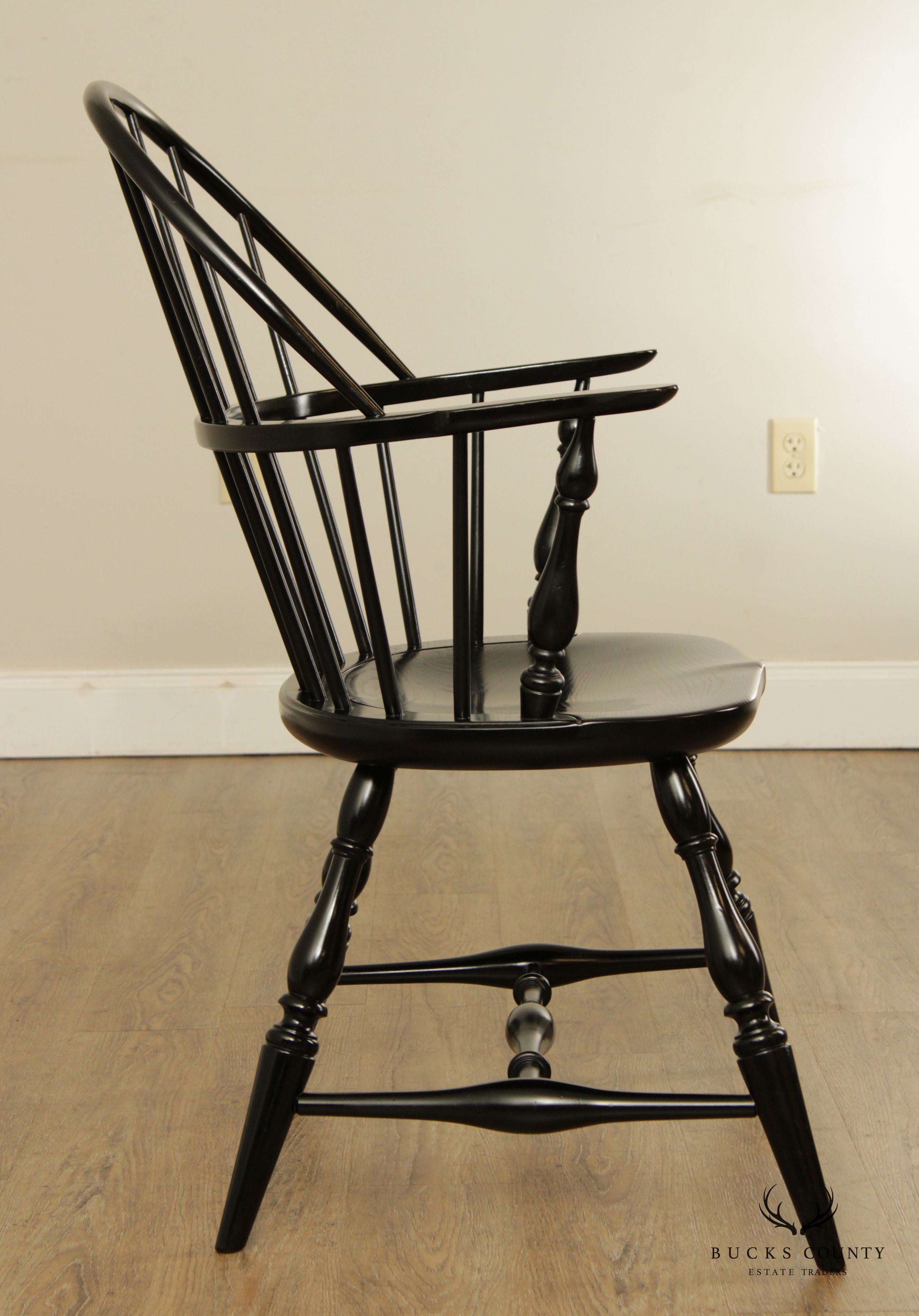 Duckloe & Bros Vintage Colonial Style Black Painted Windsor Armchair