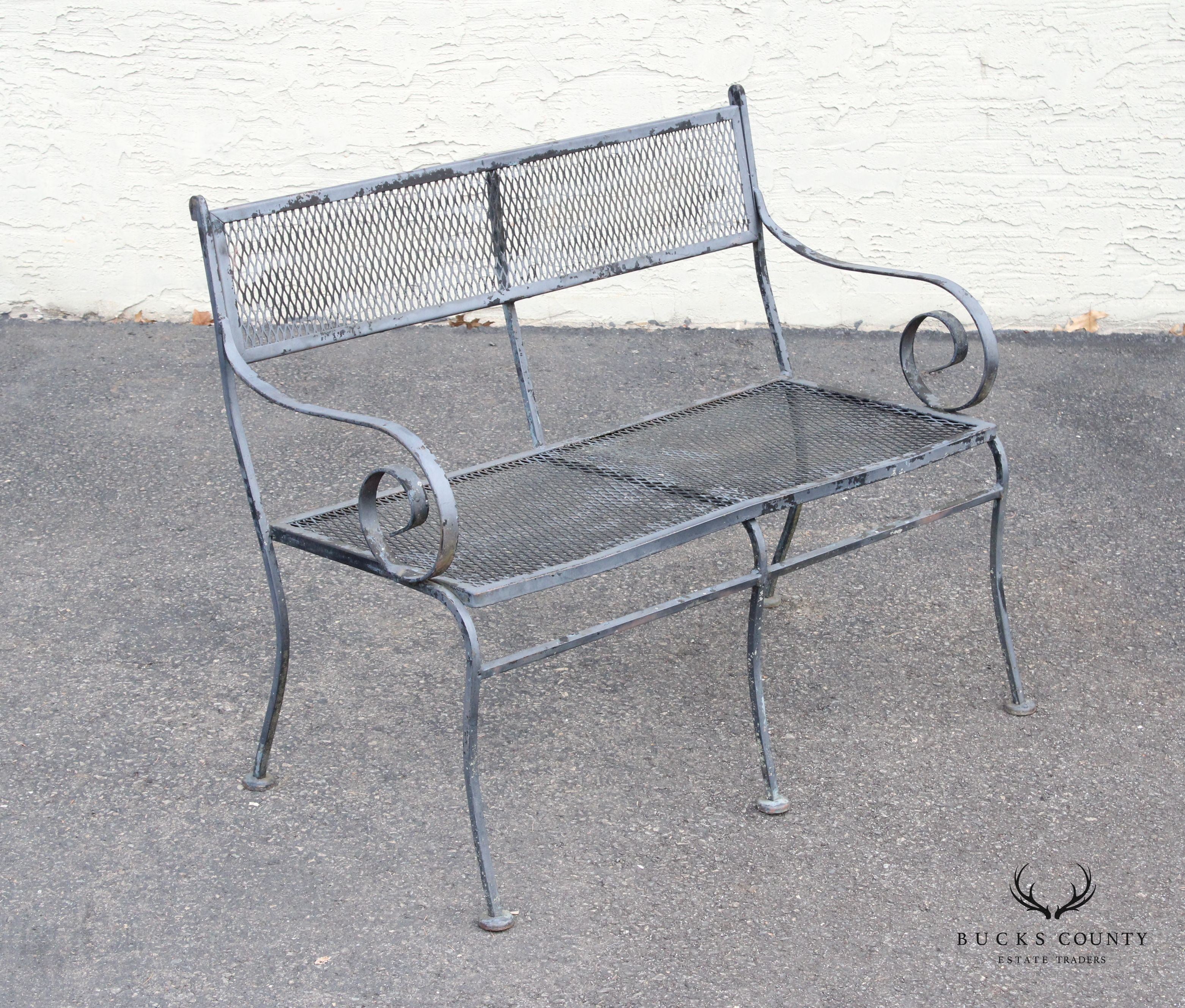 Vintage Wrought Iron Outdoor Garden Bench