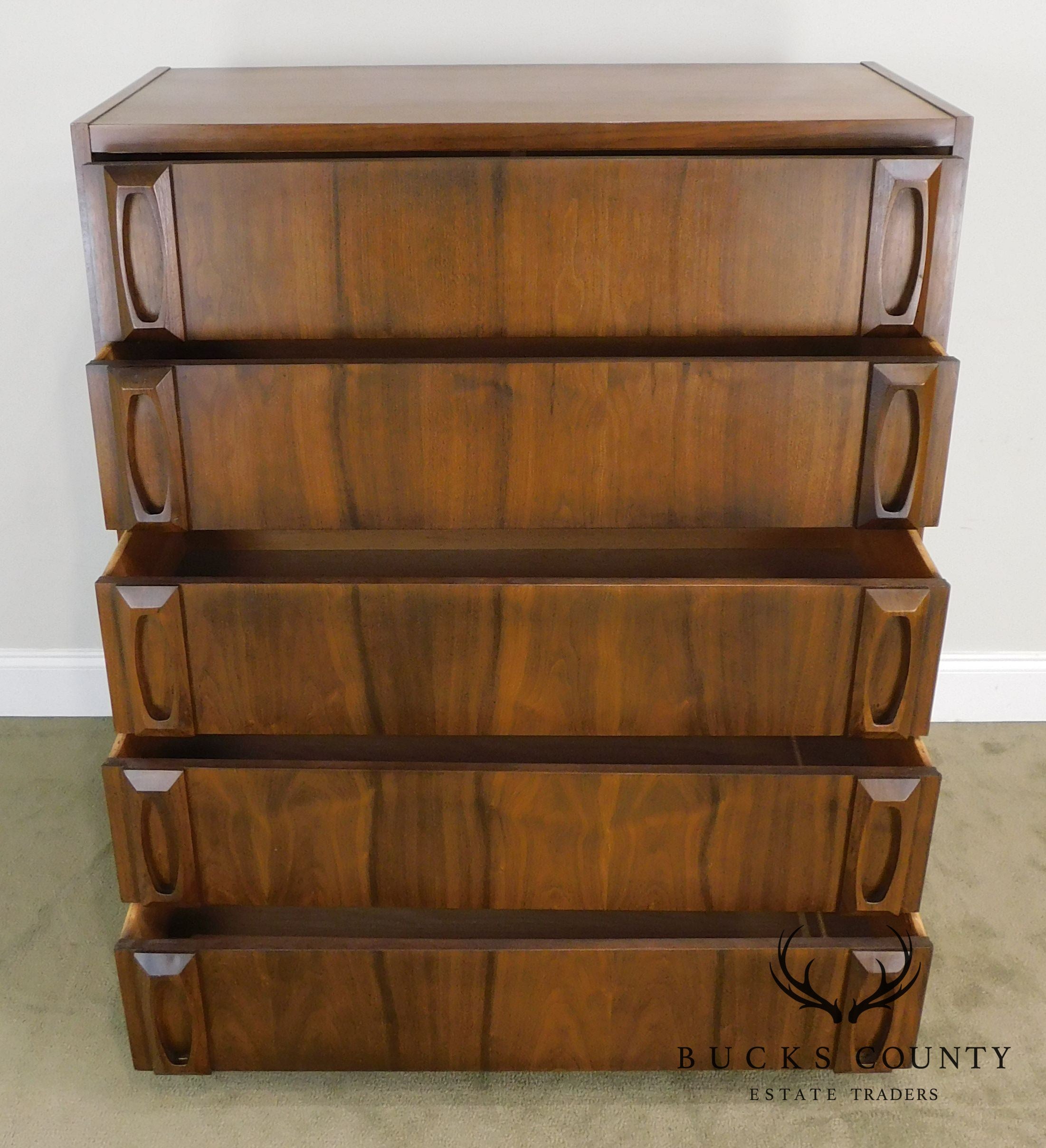 Mid Century Modern Walnut Five Drawer High Chest