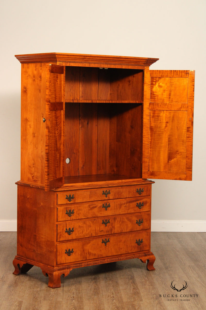 The Federalist Chippendale Style Large Tiger Maple Armoire