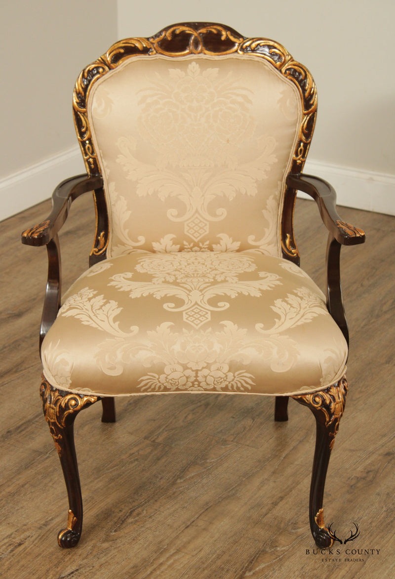 French Louis XV Style Partial Gilt Mahogany Armchair