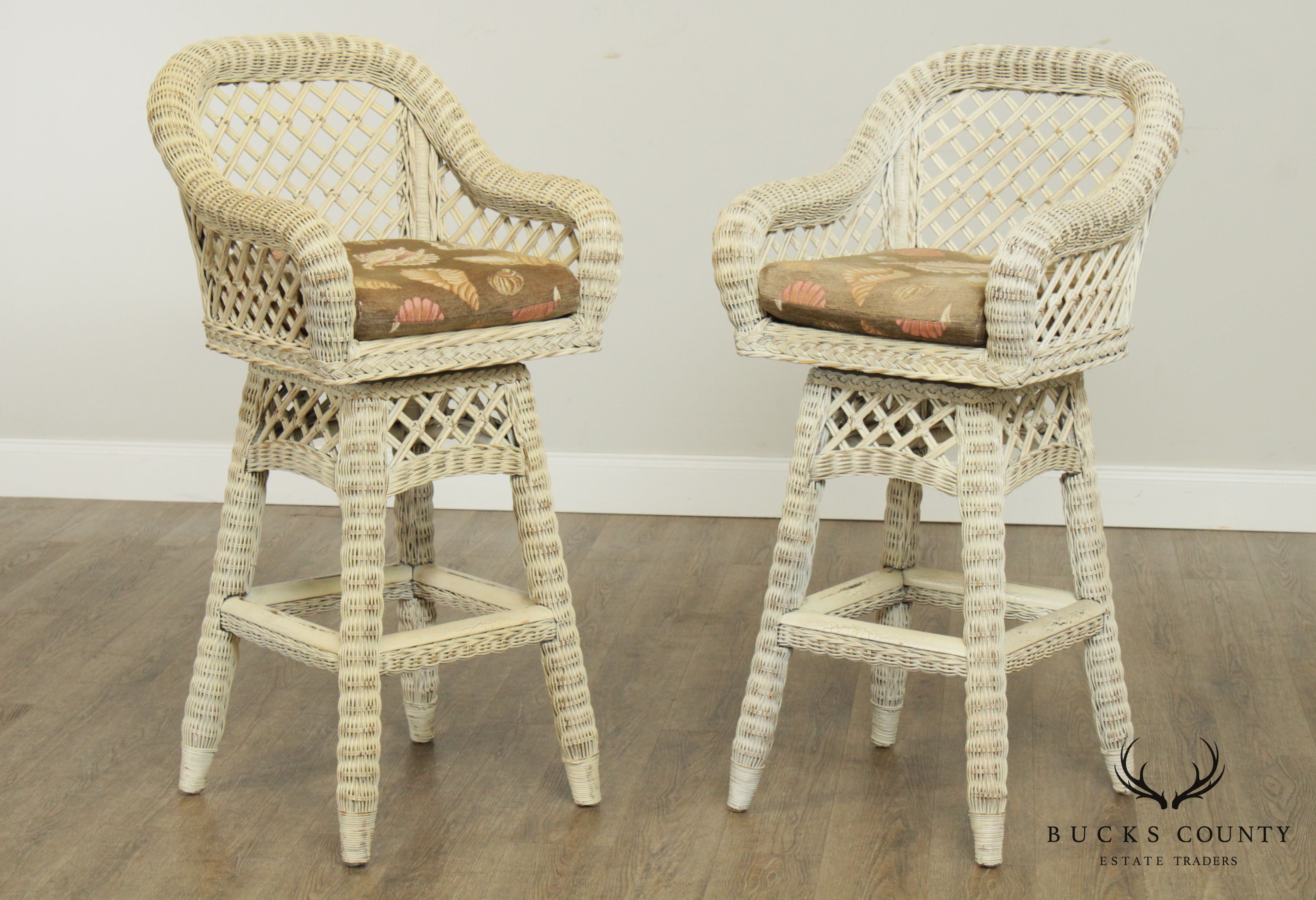 Lexington Pair Wicker Swivel Bar Stools