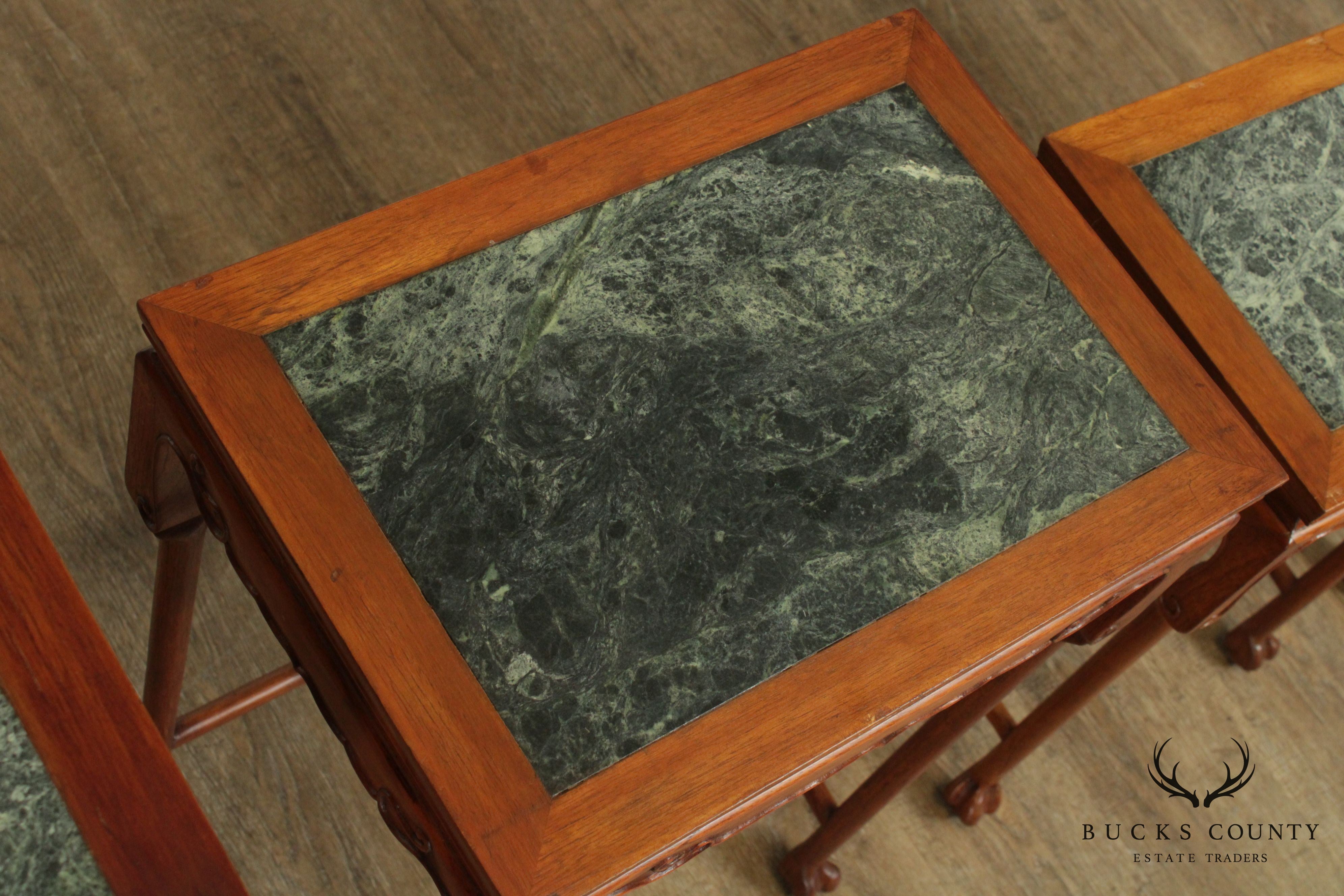 Vintage Chinese Hardwood Marble Top Nesting Tables