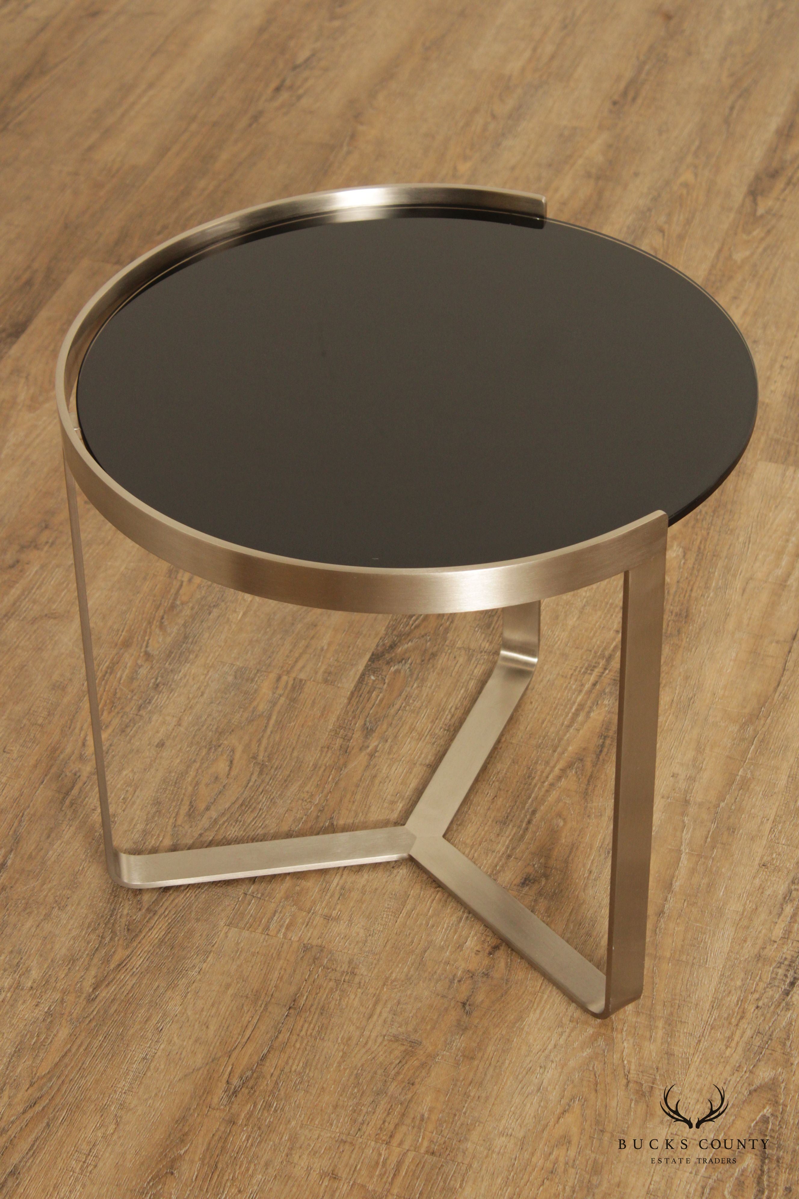 Modern Black Glass Metal Round Side Table