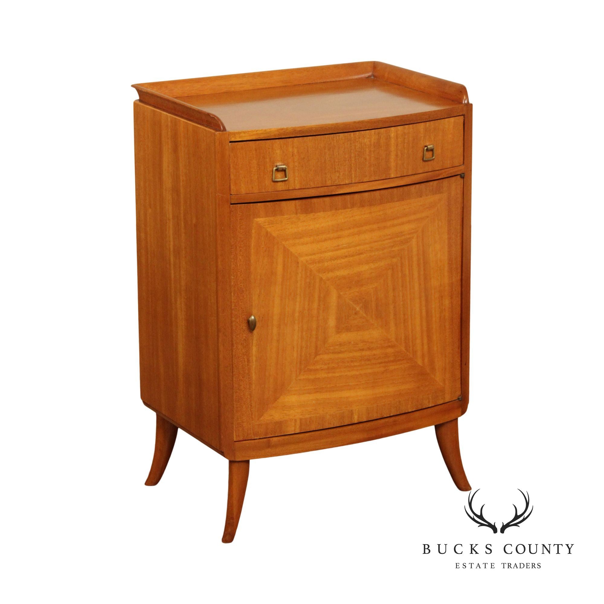 Mid Century Modern Parquetry Satinwood Nightstand Cabinet