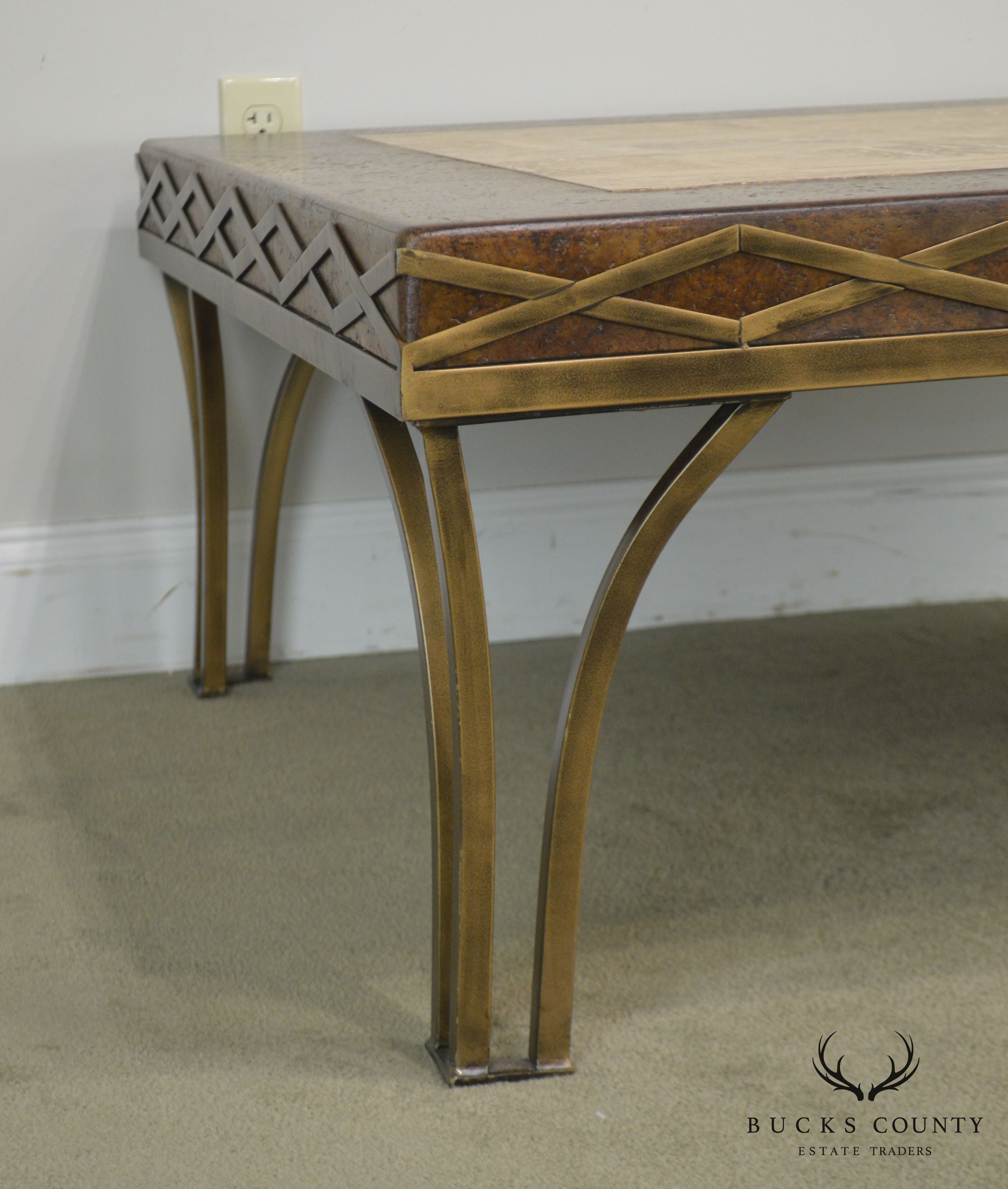 Iron Square Coffee Table with Cork & Tessellated Travertine Top