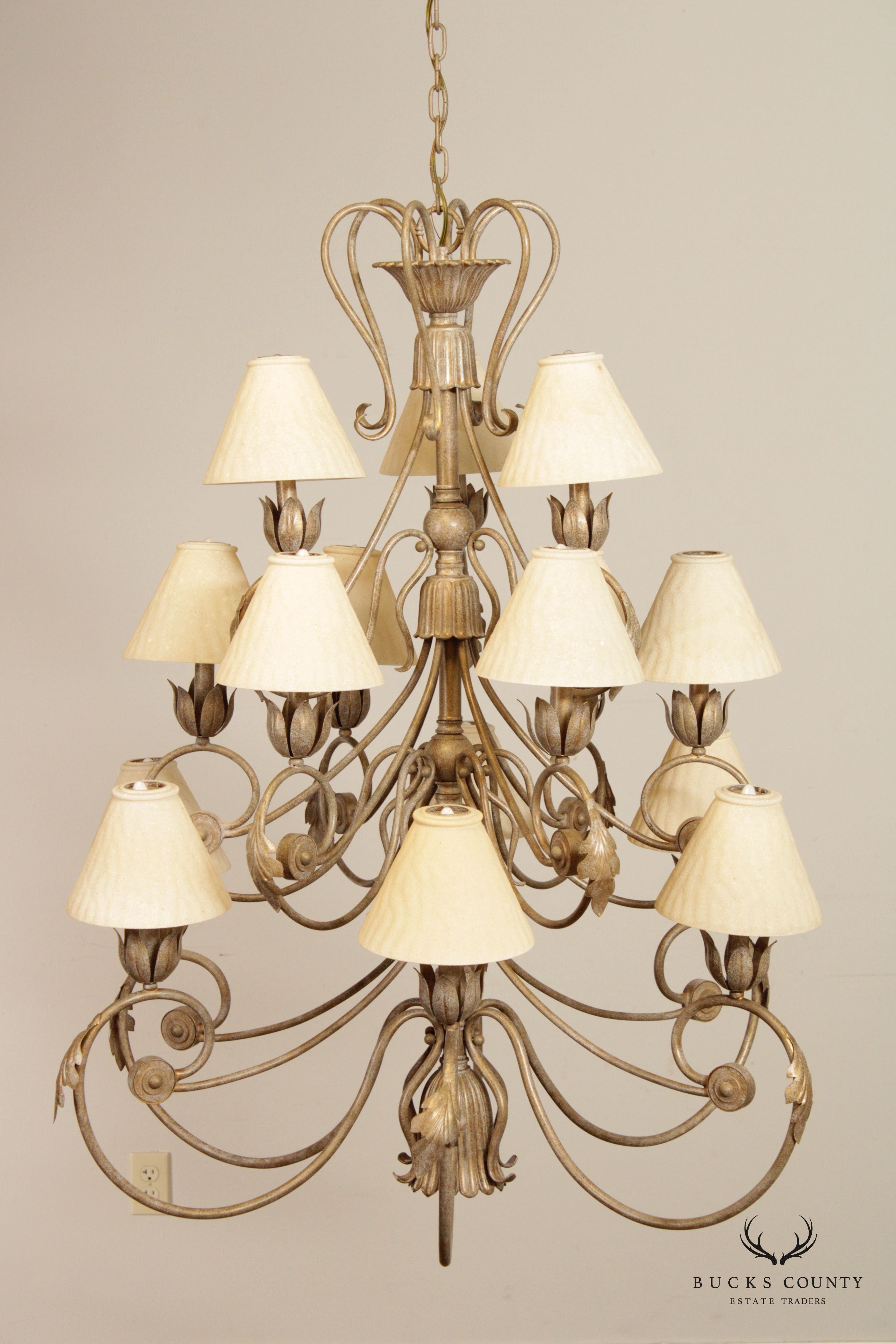 Wrought Iron Rosette 16-Light Chandelier