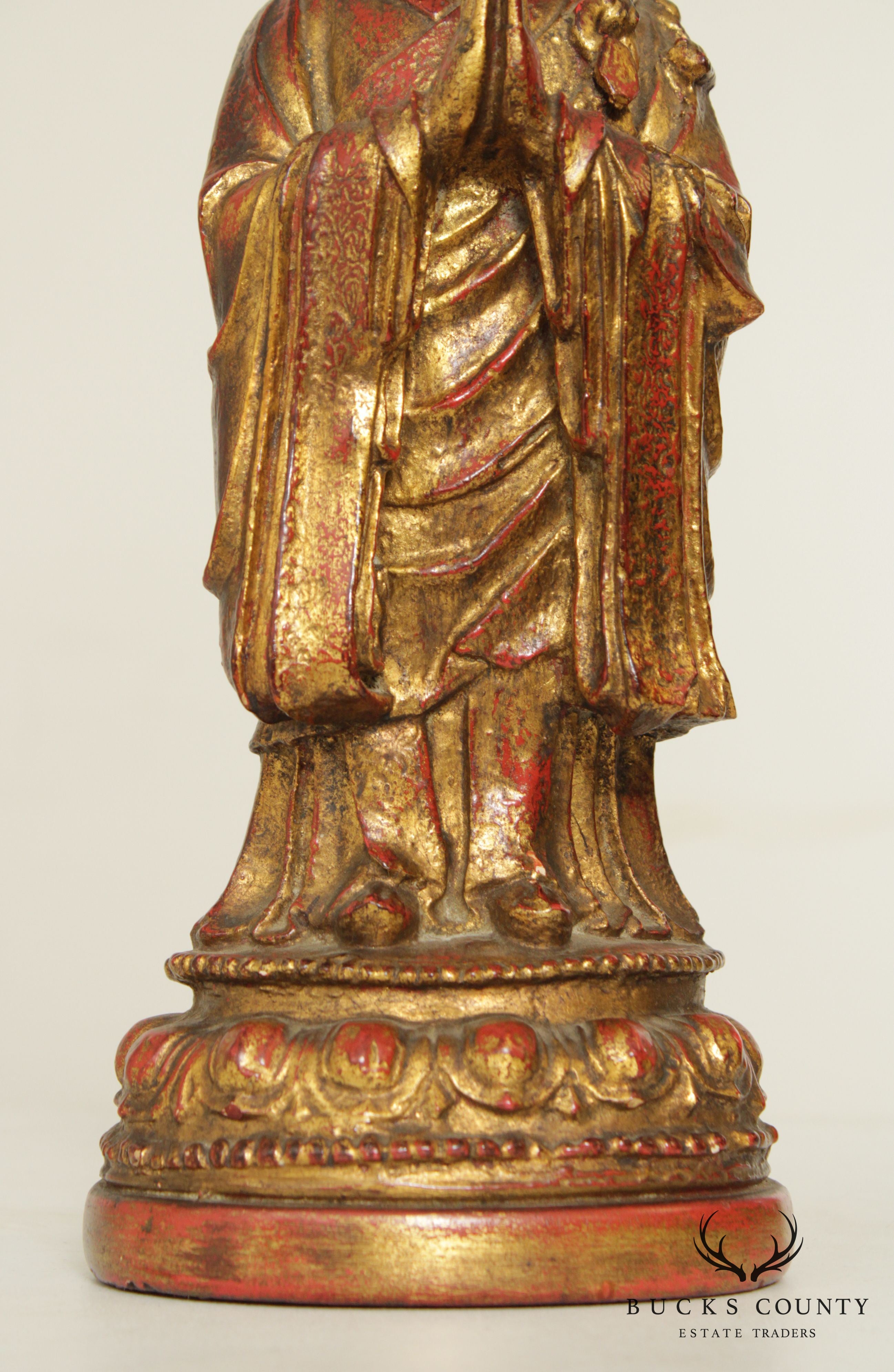 Vintage Partial Gilt Polychrome Resin Buddha Lamp