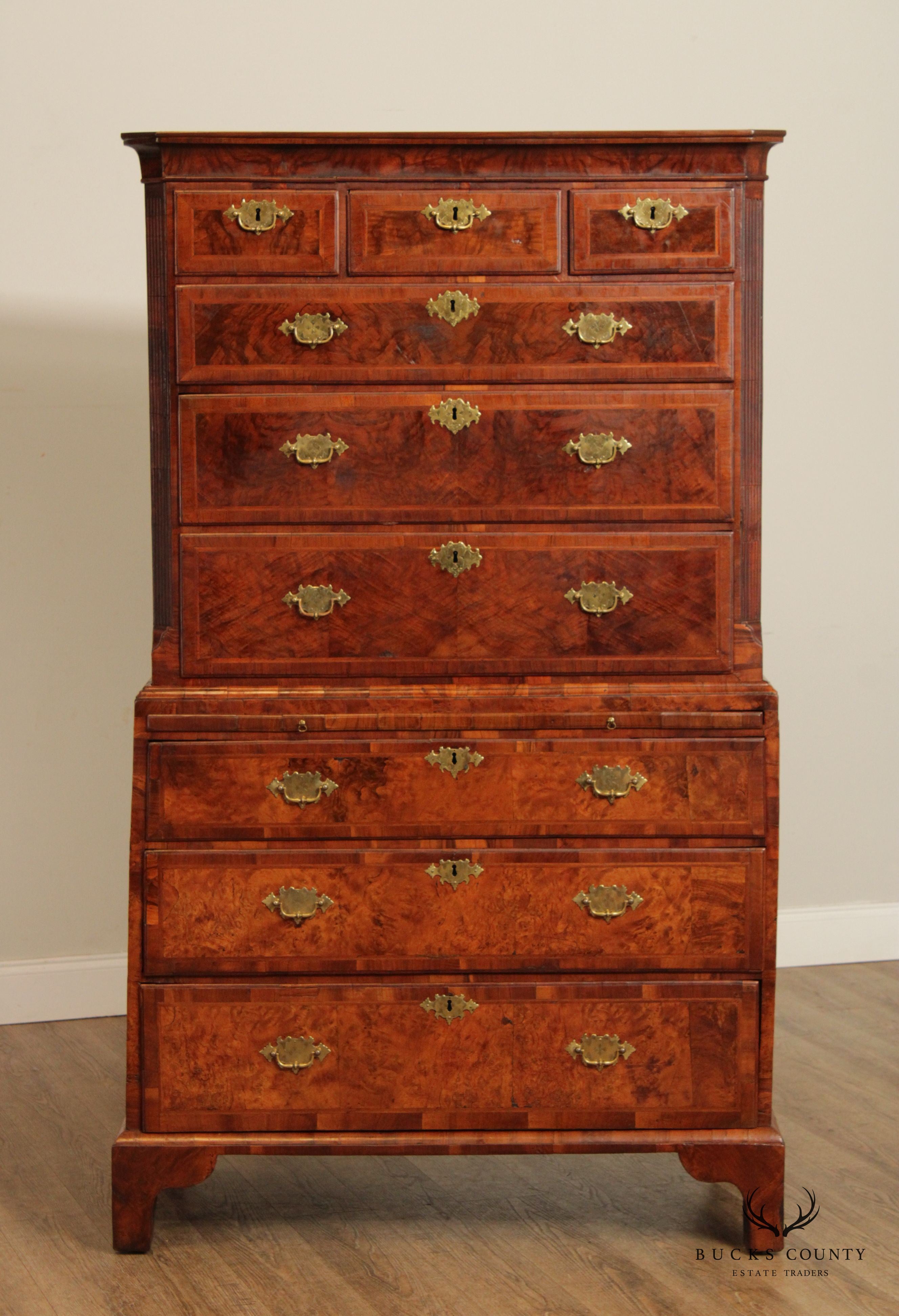 Antique 18th C. English George III Burl Wood Tallboy Chest On Chest