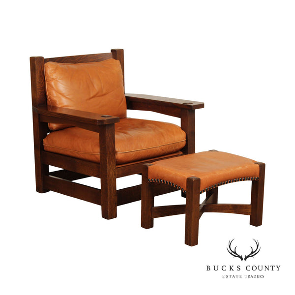 Stickley Eastwood Leather and Oak Armchair And Ottoman