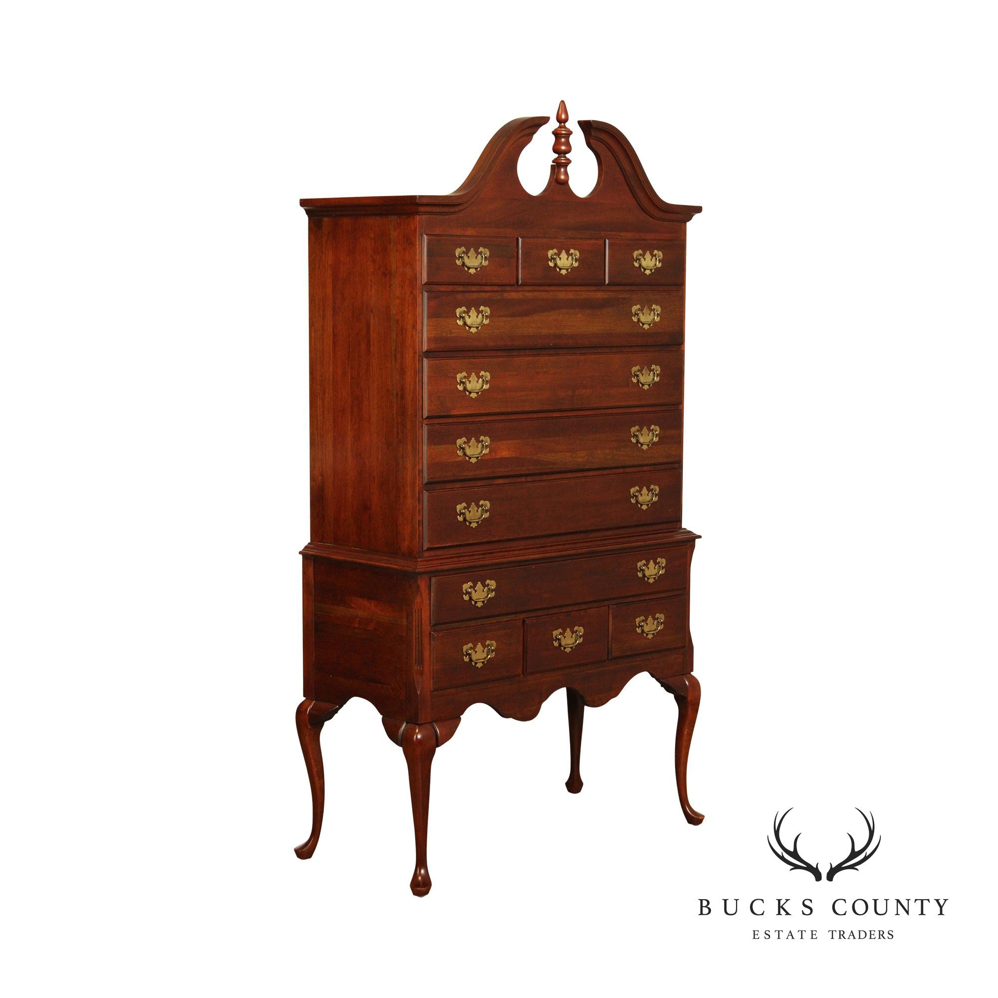 Crescent Queen Anne Style Carved Cherry Highboy Chest