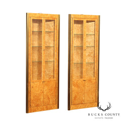 Mid Century Modern Pair of Burlwood Corner Cabinets