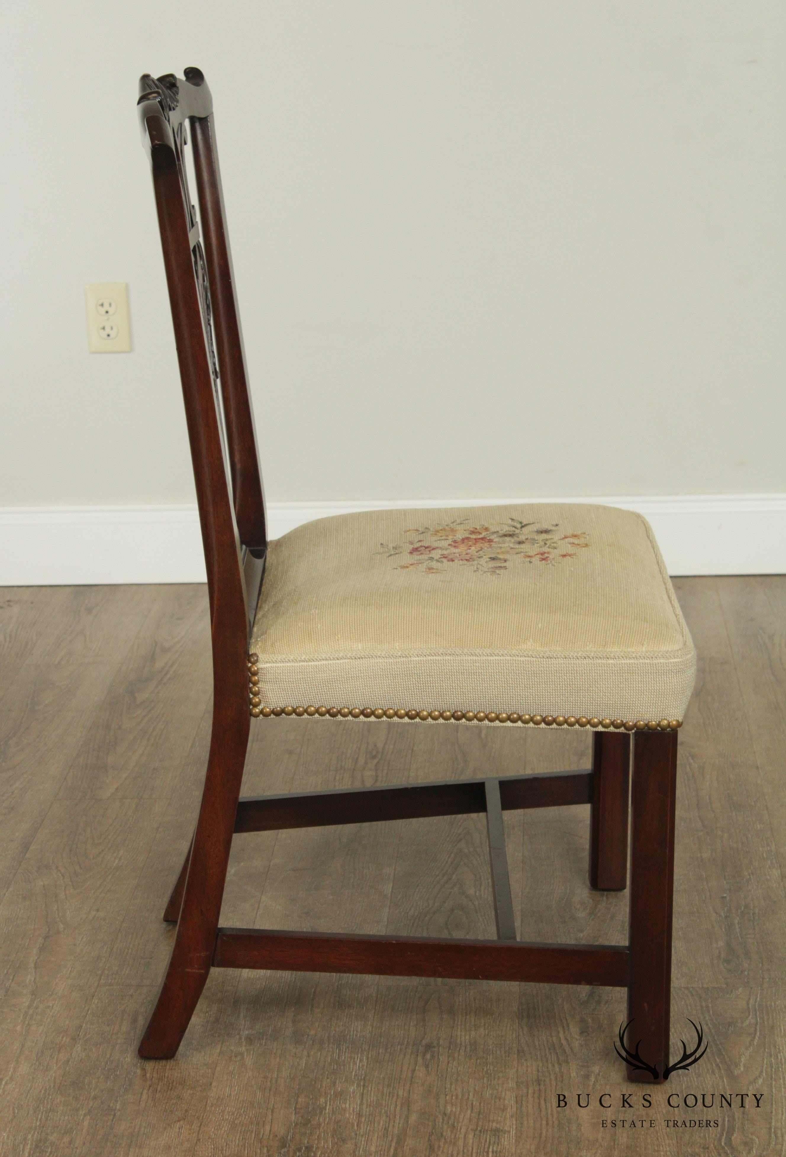 1940's Vintage Set 8 Chippendale Style Custom Mahogany Dining Chairs