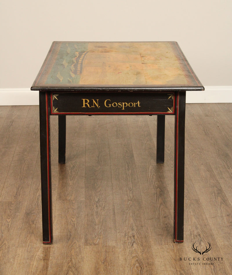 Nautical Style Vintage Hand-Painted Writing Desk