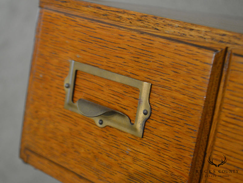 Antique Oak Desktop 2 Drawer Library Card File Cabinet