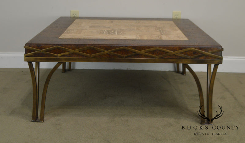 Iron Square Coffee Table with Cork & Tessellated Travertine Top
