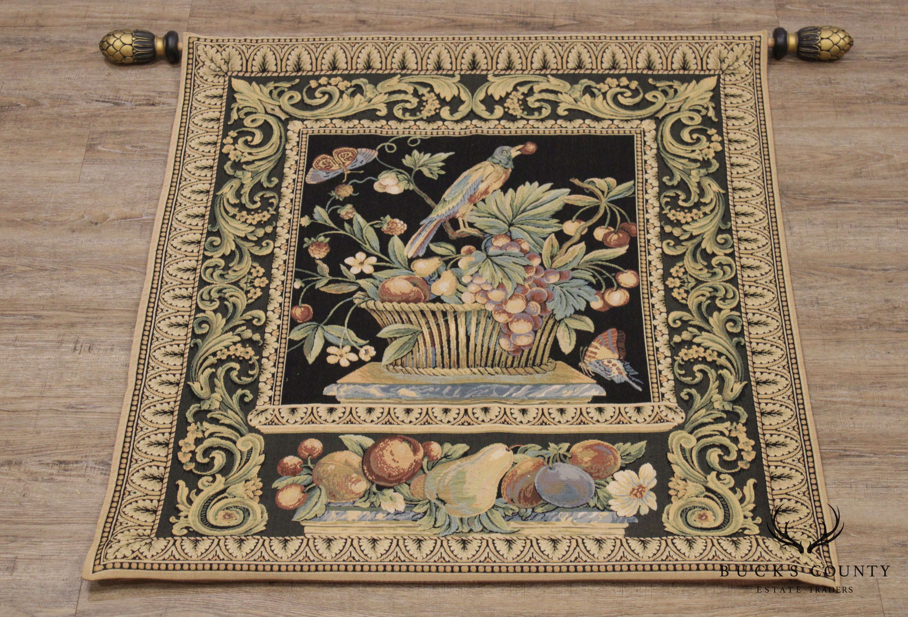 French Country Style Handmade Tapestry, Fruit Basket Birds and Butterflies