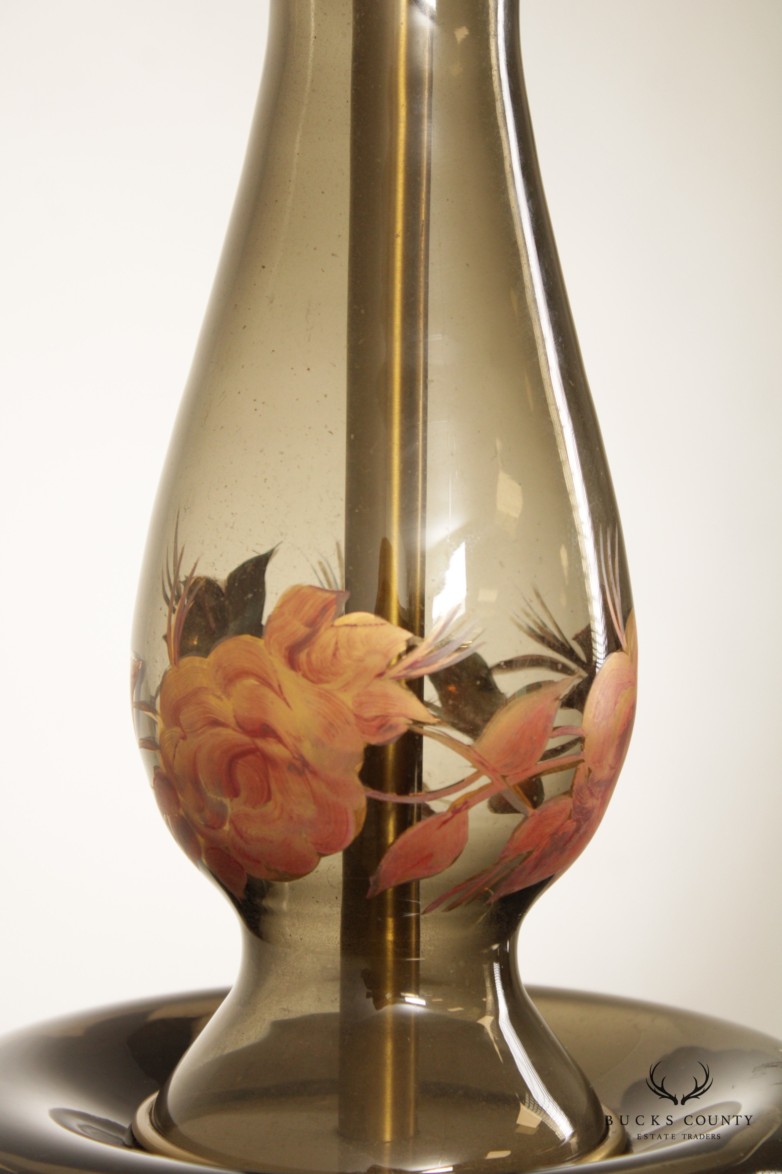 Murano Hollywood Regency Floral Hand-Painted Glass Tall Table Lamp