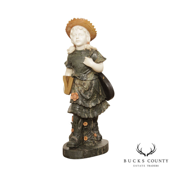 Girl Walking with Book Carved Marble Life-Size Statue
