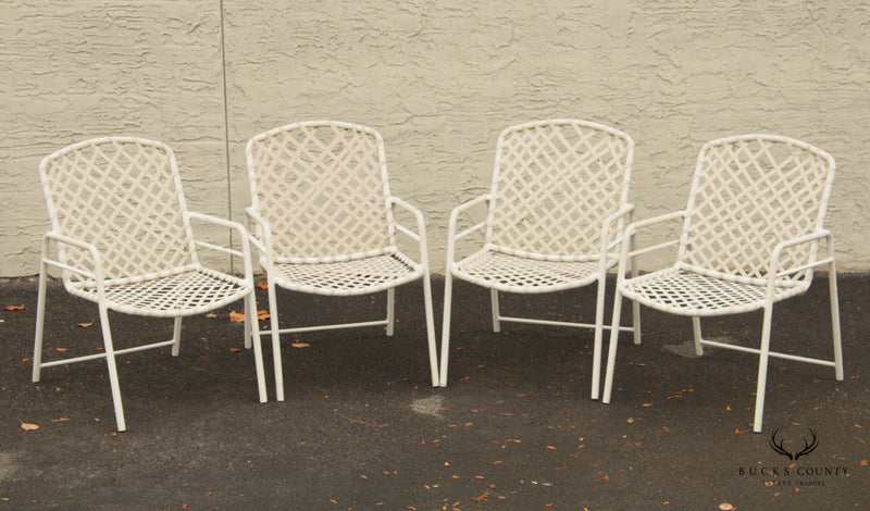Mid Century Modern Set of Four Aluminum and Vinyl Outdoor Patio Armchairs