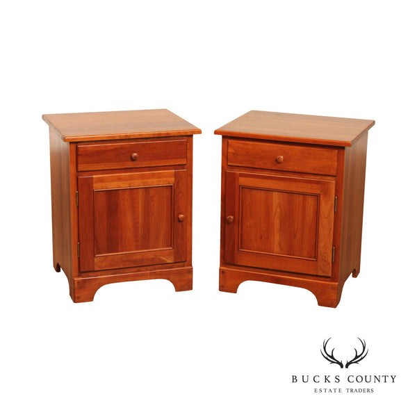 Custom Crafted Pair Of Cherry Wood Cabinet Nightstands