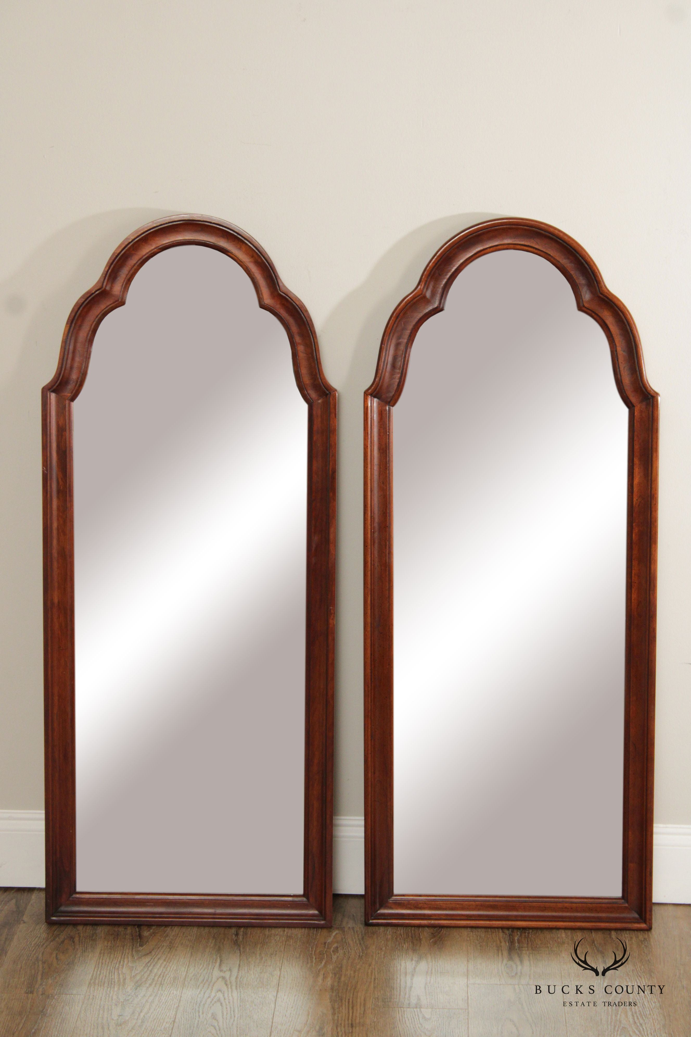 Thomasville Pair of Cherry Frame Arched Keyhole Mirrors