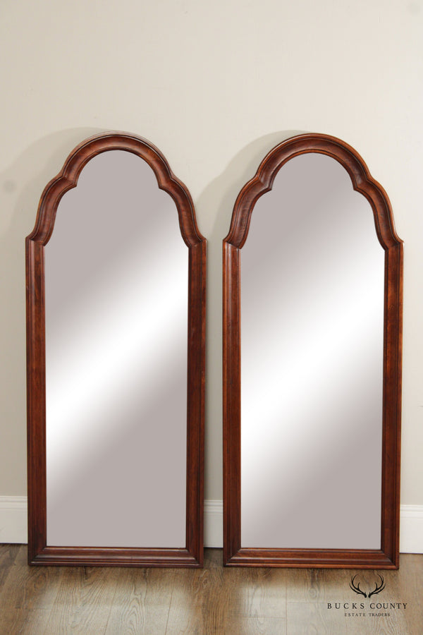 Thomasville Pair of Cherry Frame Arched Keyhole Mirrors