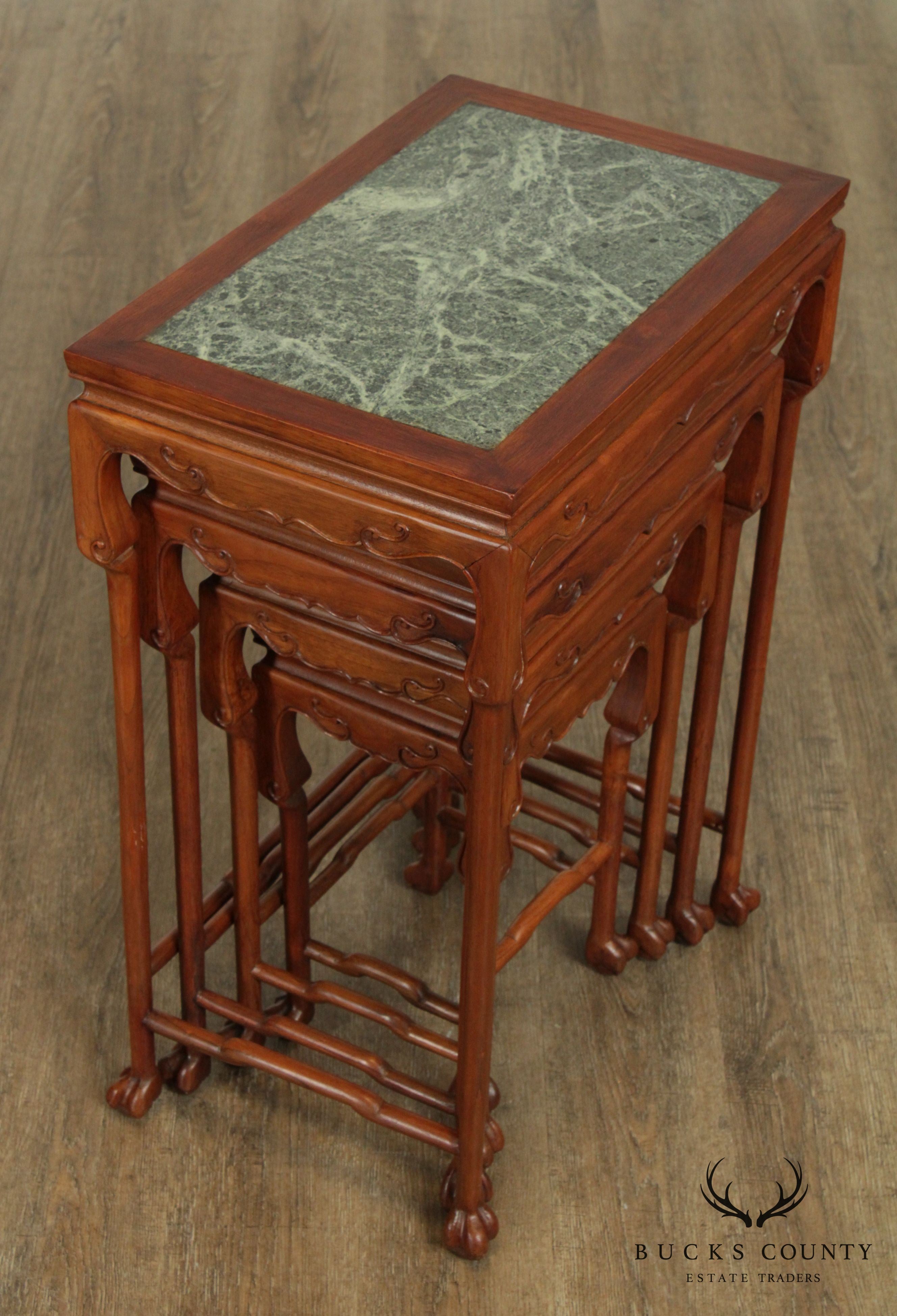 Vintage Chinese Hardwood Marble Top Nesting Tables