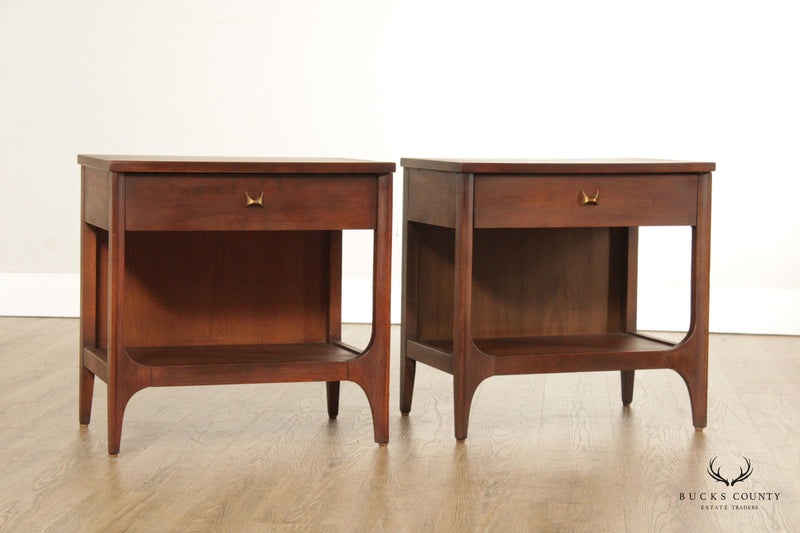 Broyhill Brasilia Mid Century Modern Pair of Walnut Open Nightstands