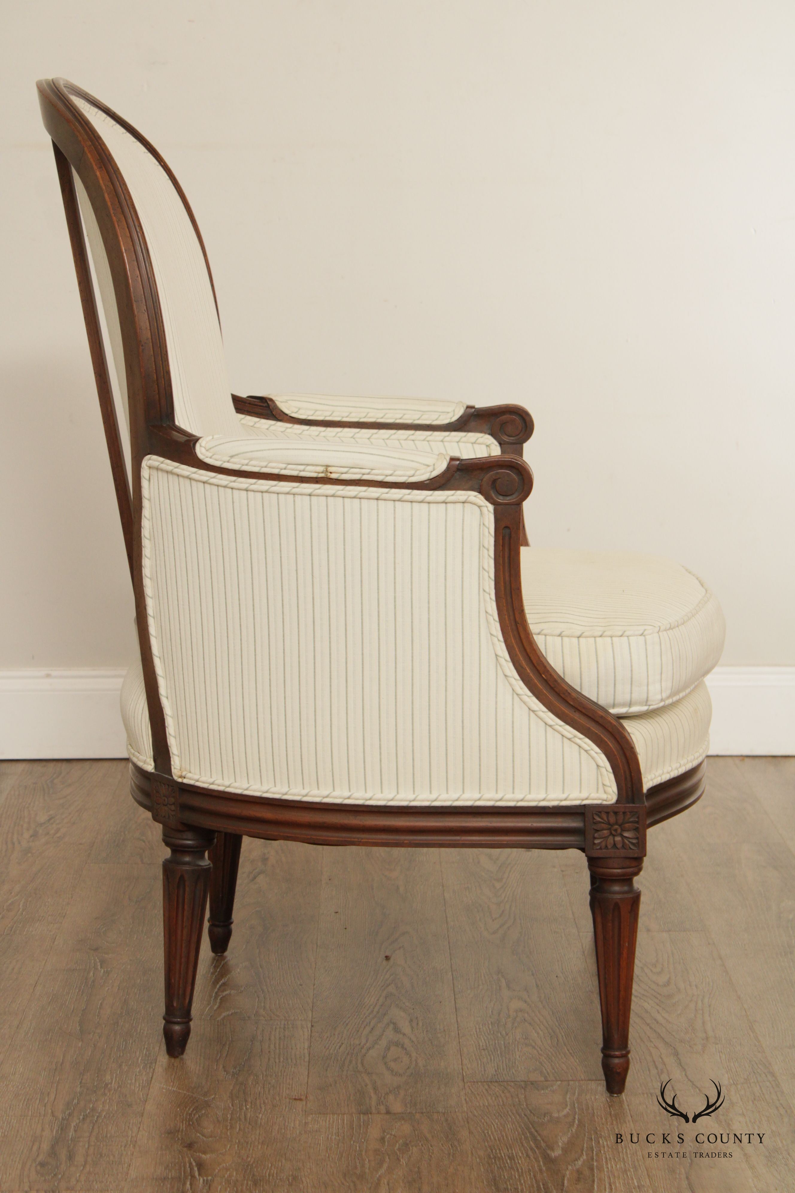 French Louis XVI Style Carved Fauteuil Armchair