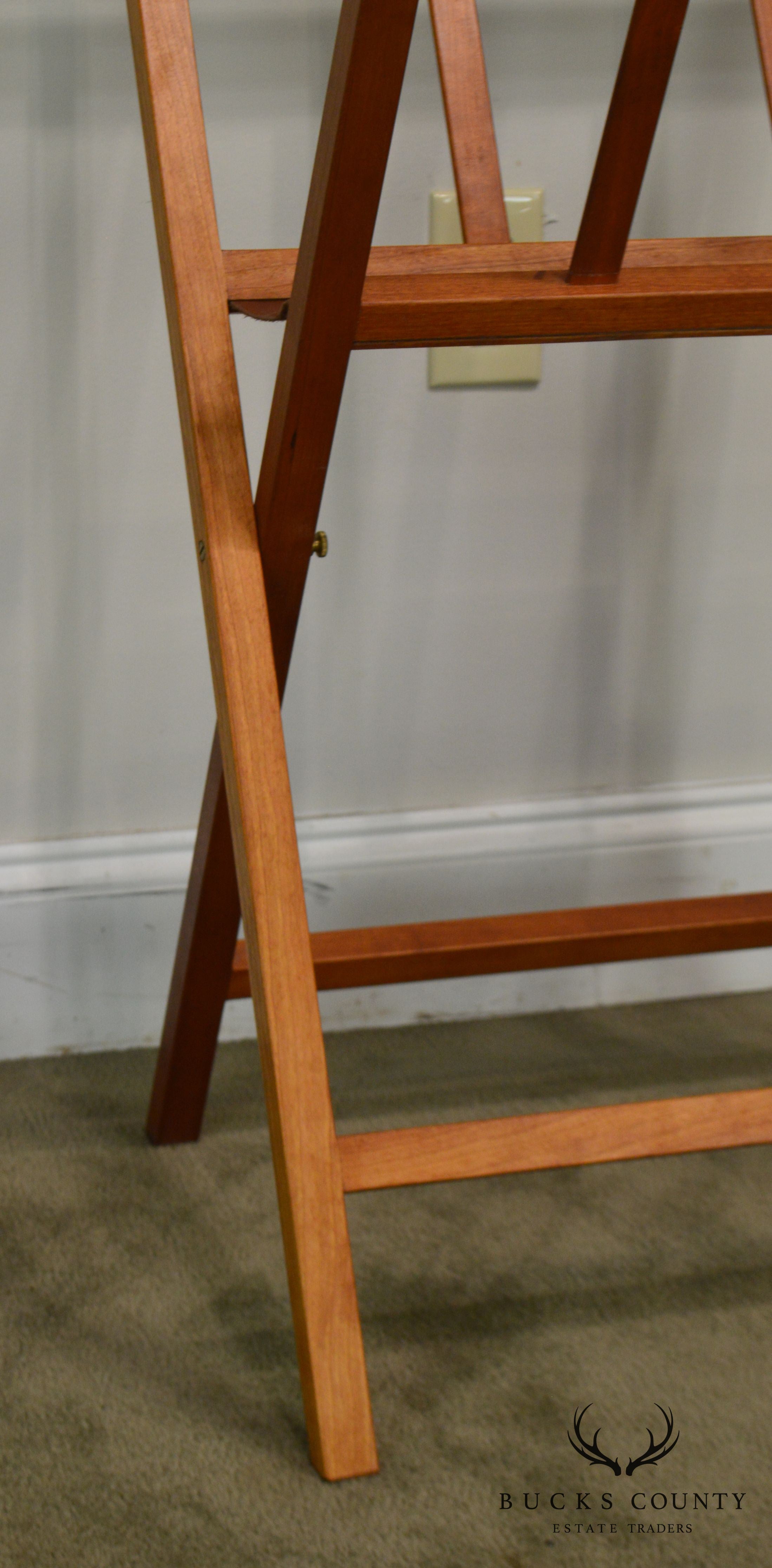 Danish Modern Style Pair Teak & Leather Folding Stands