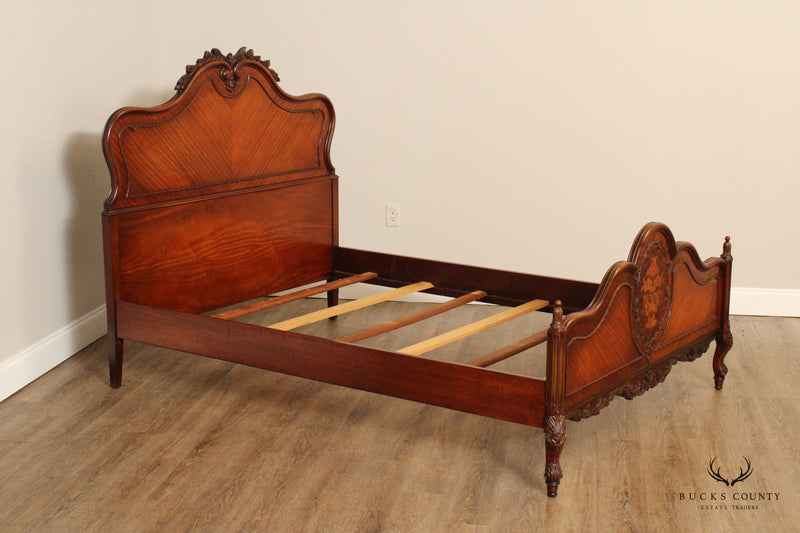 1930's French Louis XV Style Marquetry Inlaid Full Size Bed