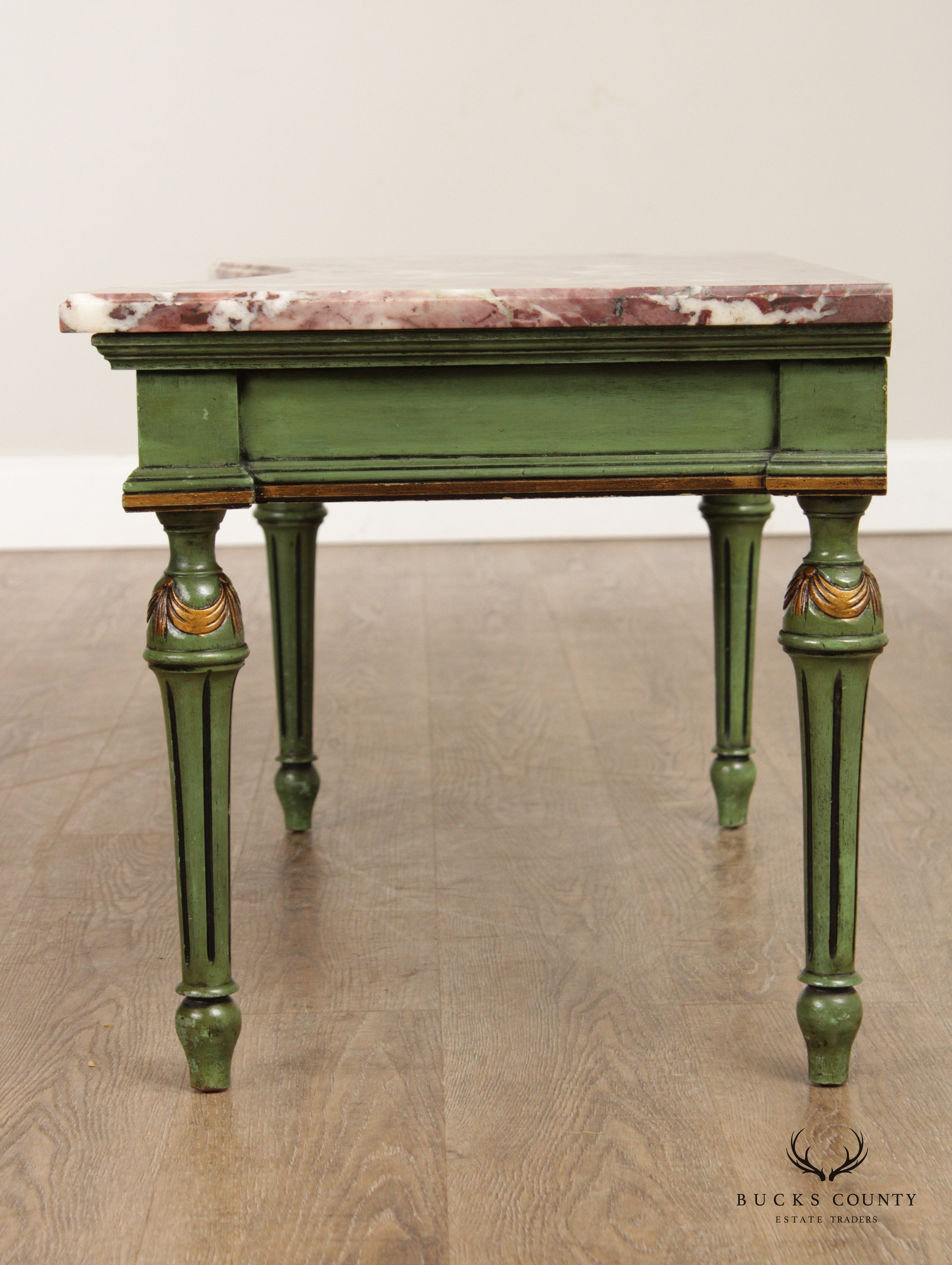 French Louis XV Style Painted Marble Top Low Console Table