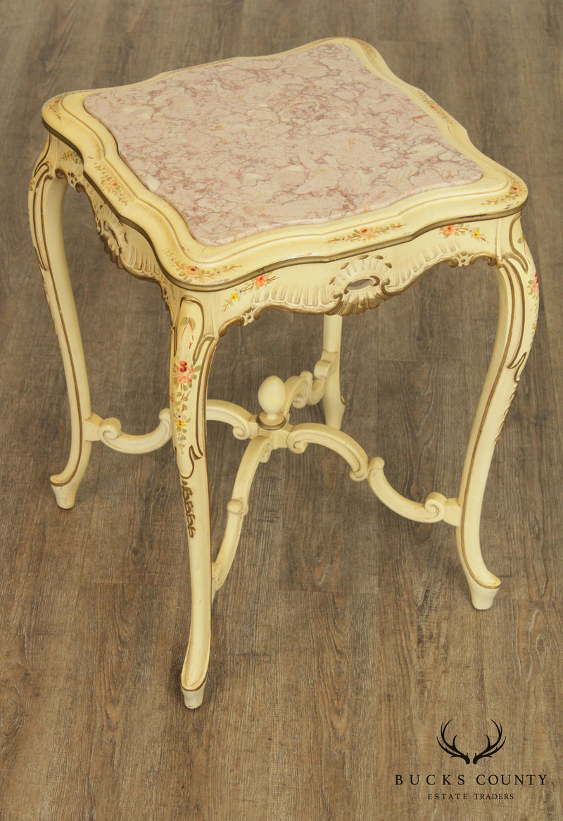 Vintage Italian Painted Marble Top Side Table