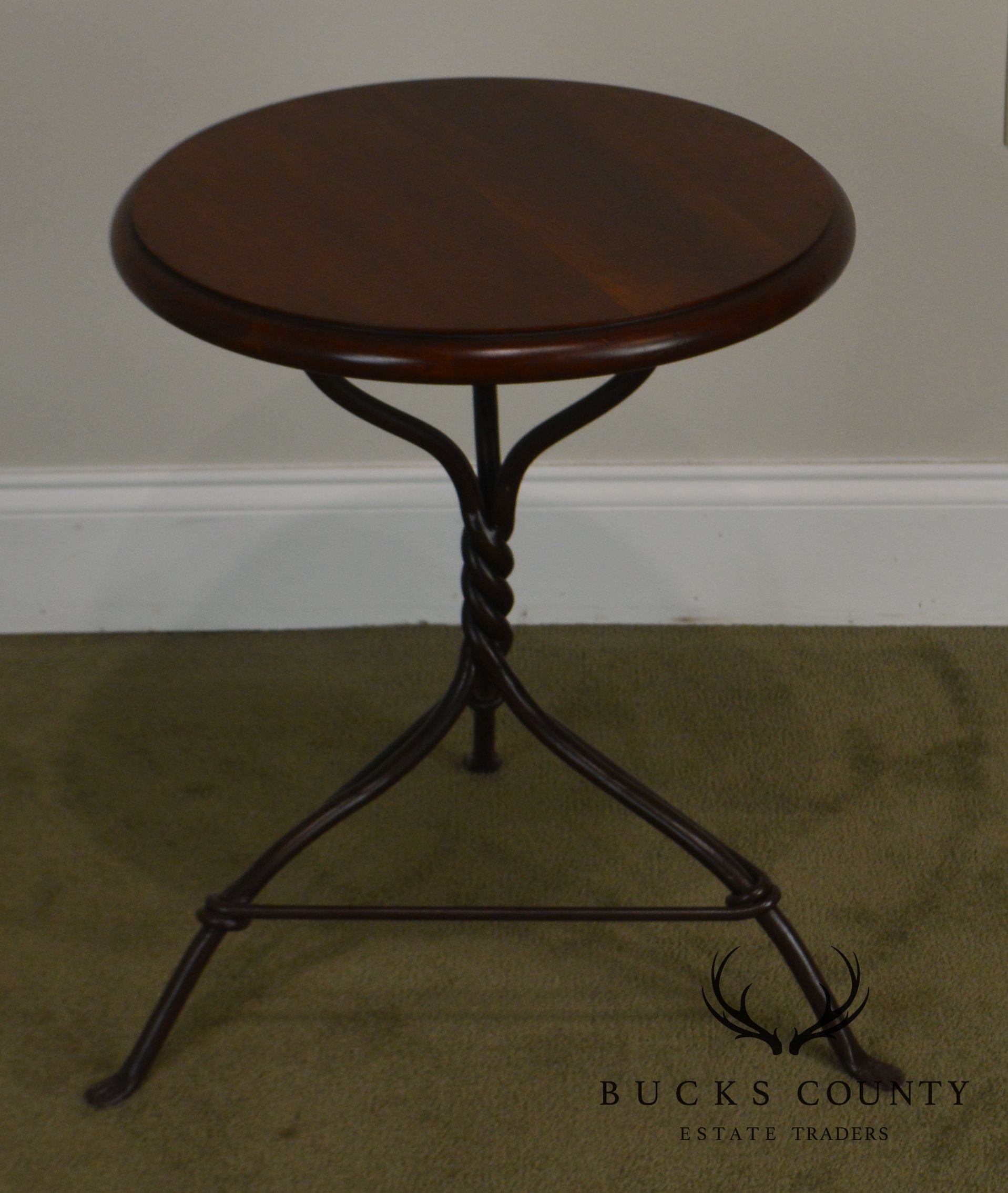 Charleston Forge Pair Twist Iron Base Round Cherry Top Side Tables