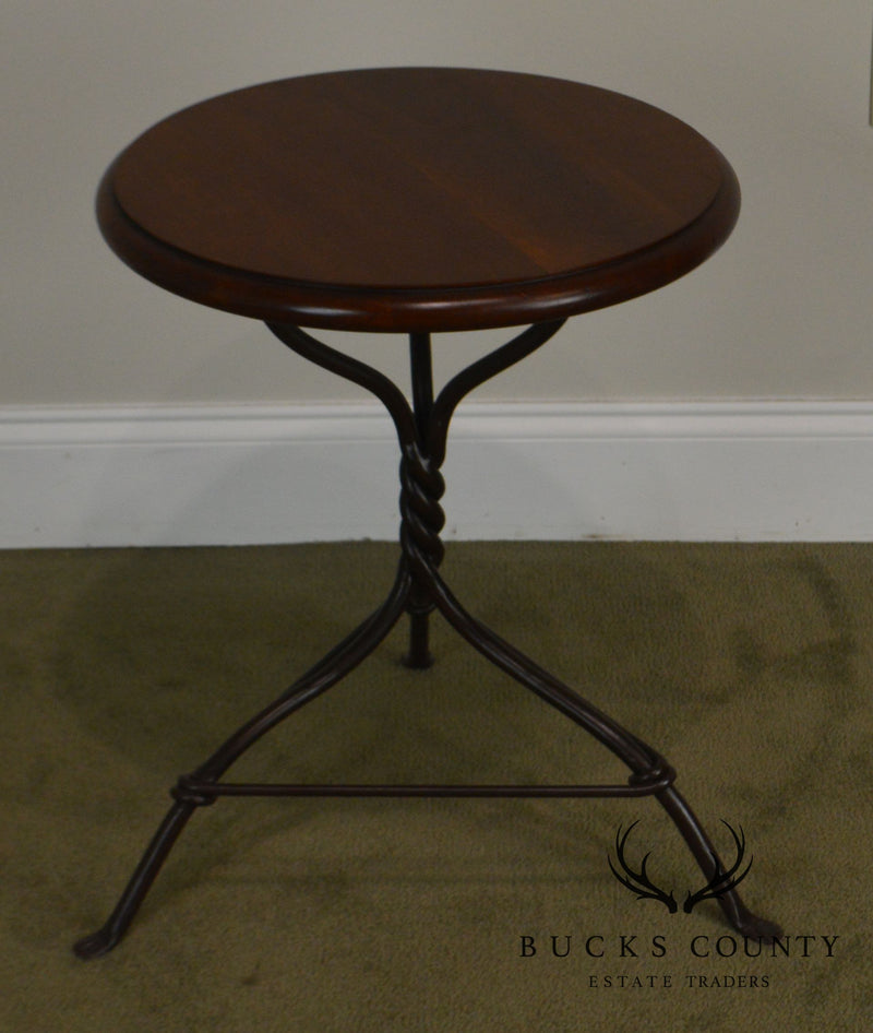 Charleston Forge Pair Twist Iron Base Round Cherry Top Side Tables