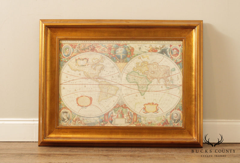 Henricus Hondius Reproduction World Map, 1630 in Giltwood Frame