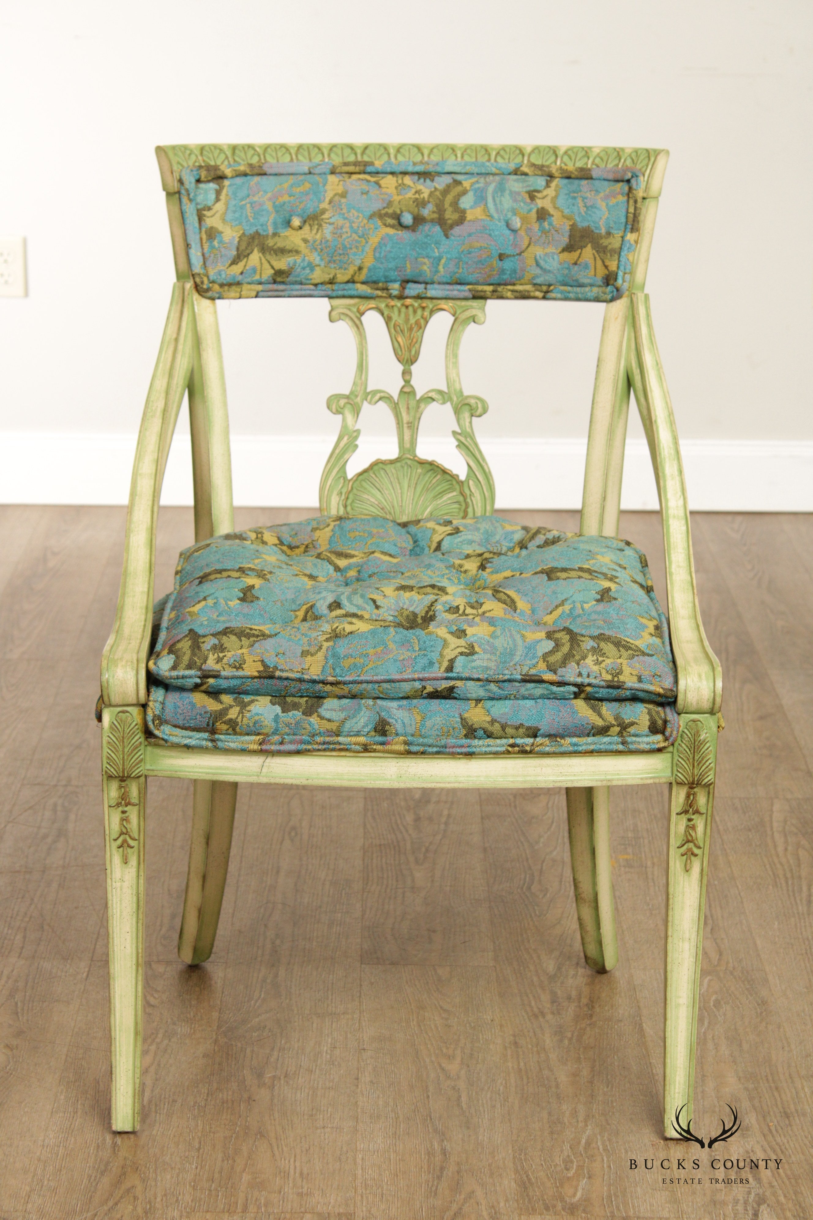 Neoclassical Empire Style Set Six Painted Dining Chairs