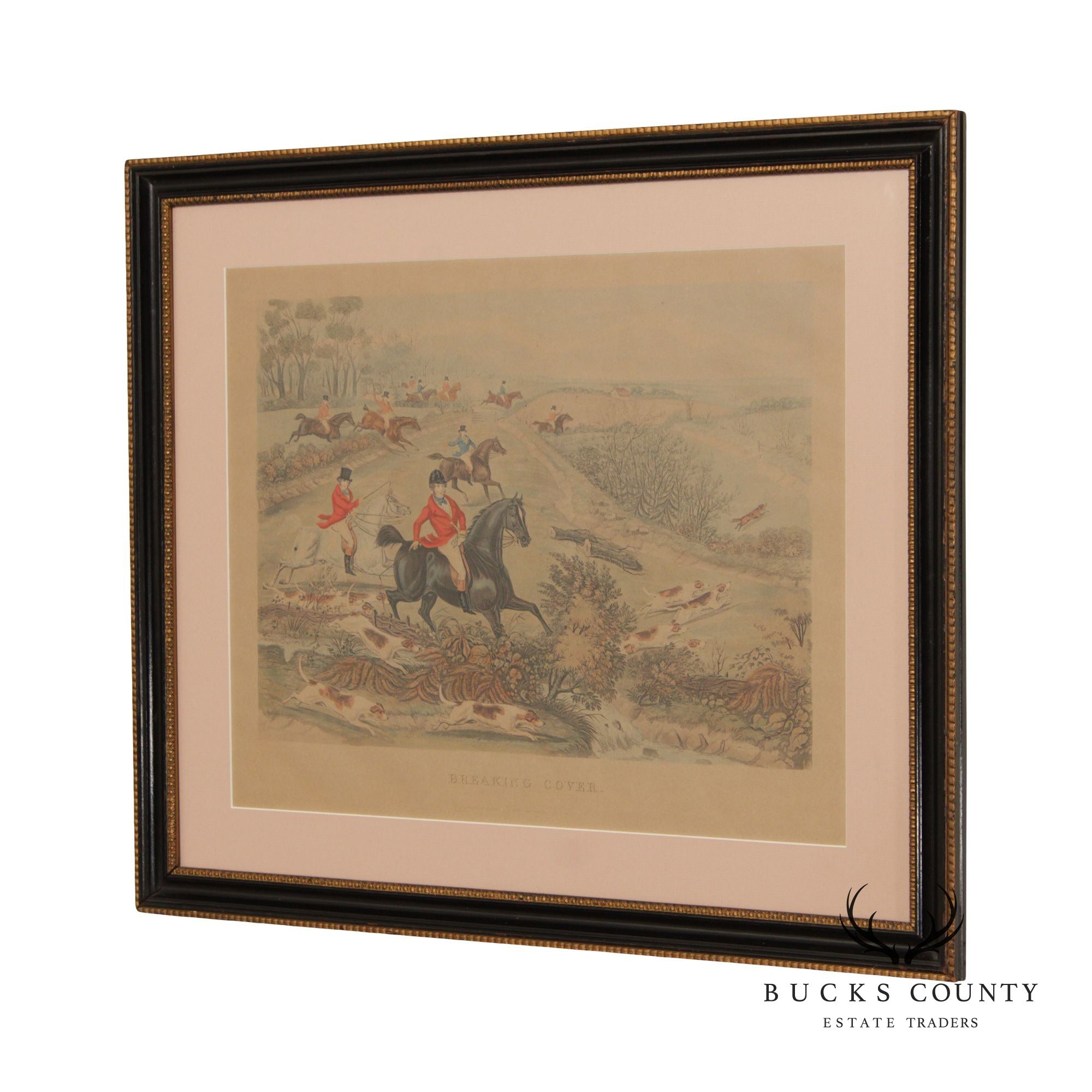 English Fox Hunt 'Breaking Cover' Hand-Colored Engraving, After Charles Hunt