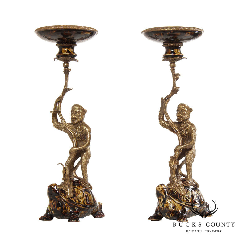 Mark Roberts Pair of Bronze Monkey Candle Holders