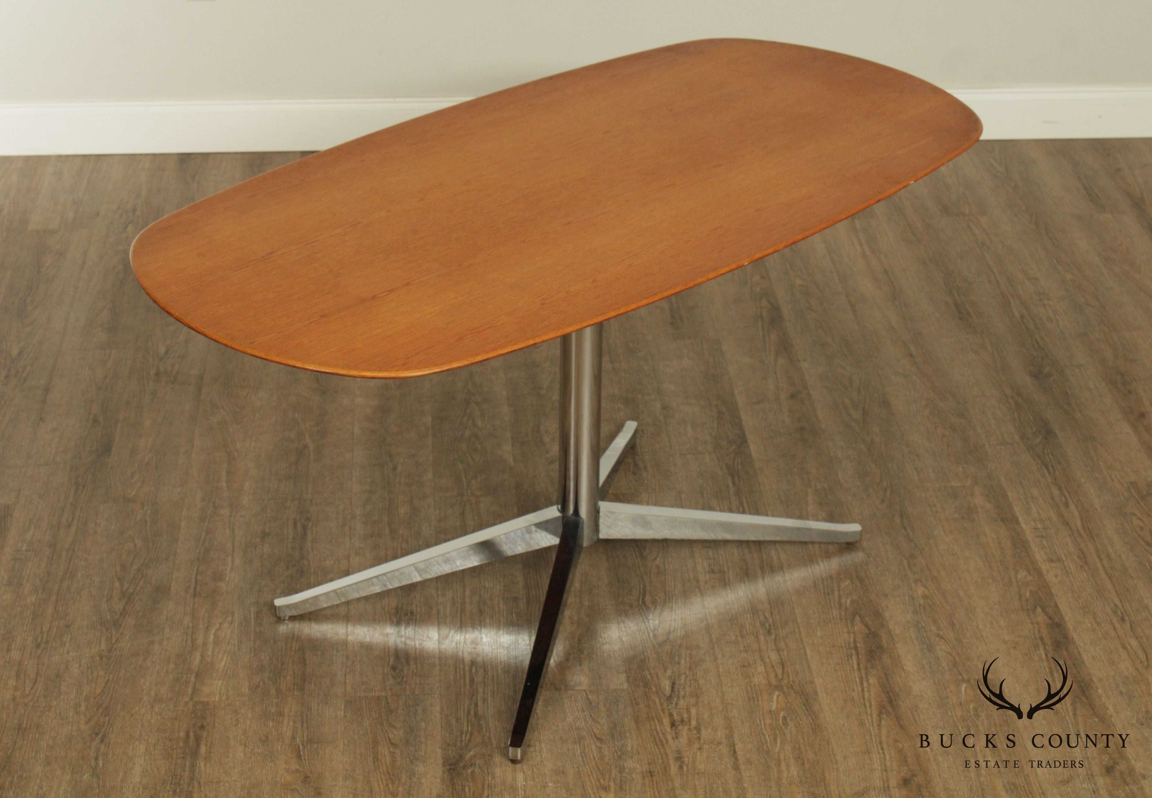 Knoll Oval Walnut and Chrome Table