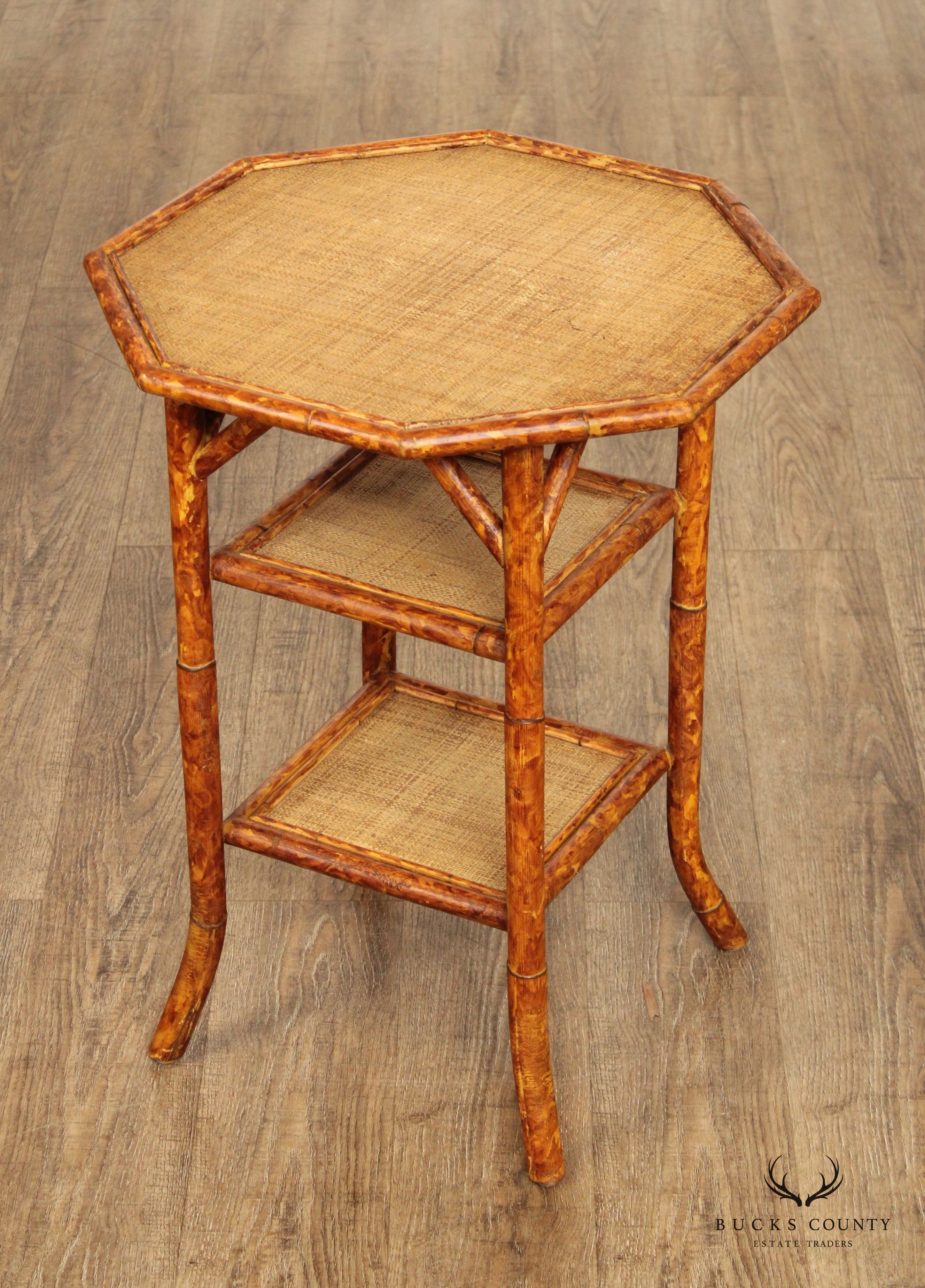 VINTAGE BAMBOO AND RATTAN THREE TIER SIDE TABLE