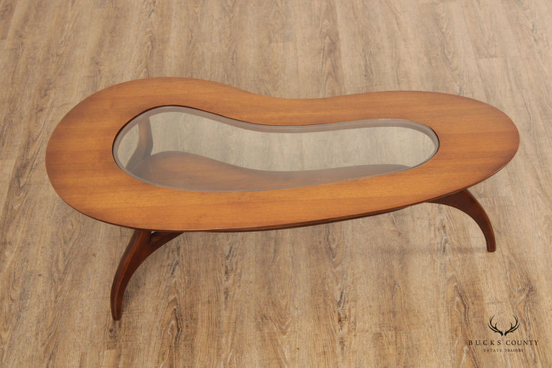 Mid Century Modern Sculptural Walnut Glass Top Coffee Table
