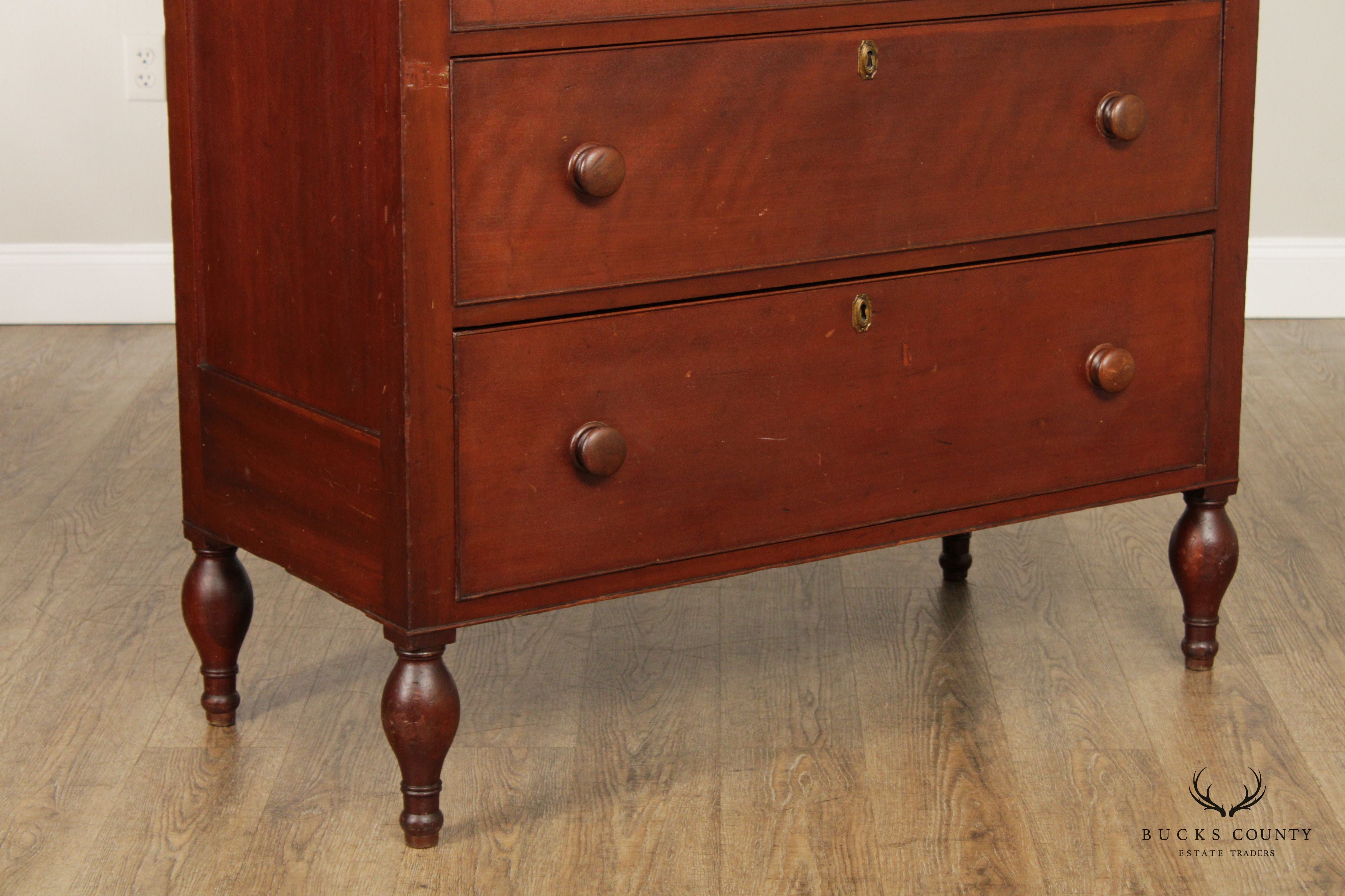 Antique Pennsylvania Sheraton Cherry Tall Chest of Drawers