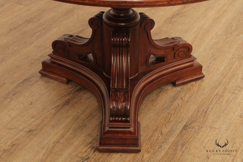 Antique Victorian Carved Walnut 42" Round  Mable Top Center Table