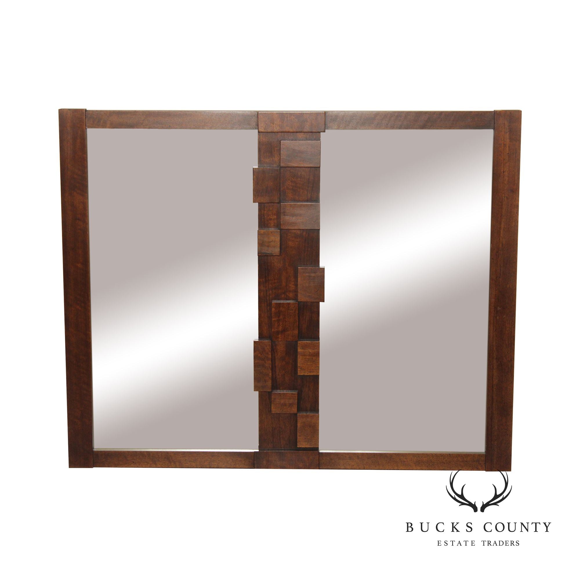 LANE VINTAGE BRUTALIST MID CENTURY WALNUT STACCATO DOUBLE MIRROR