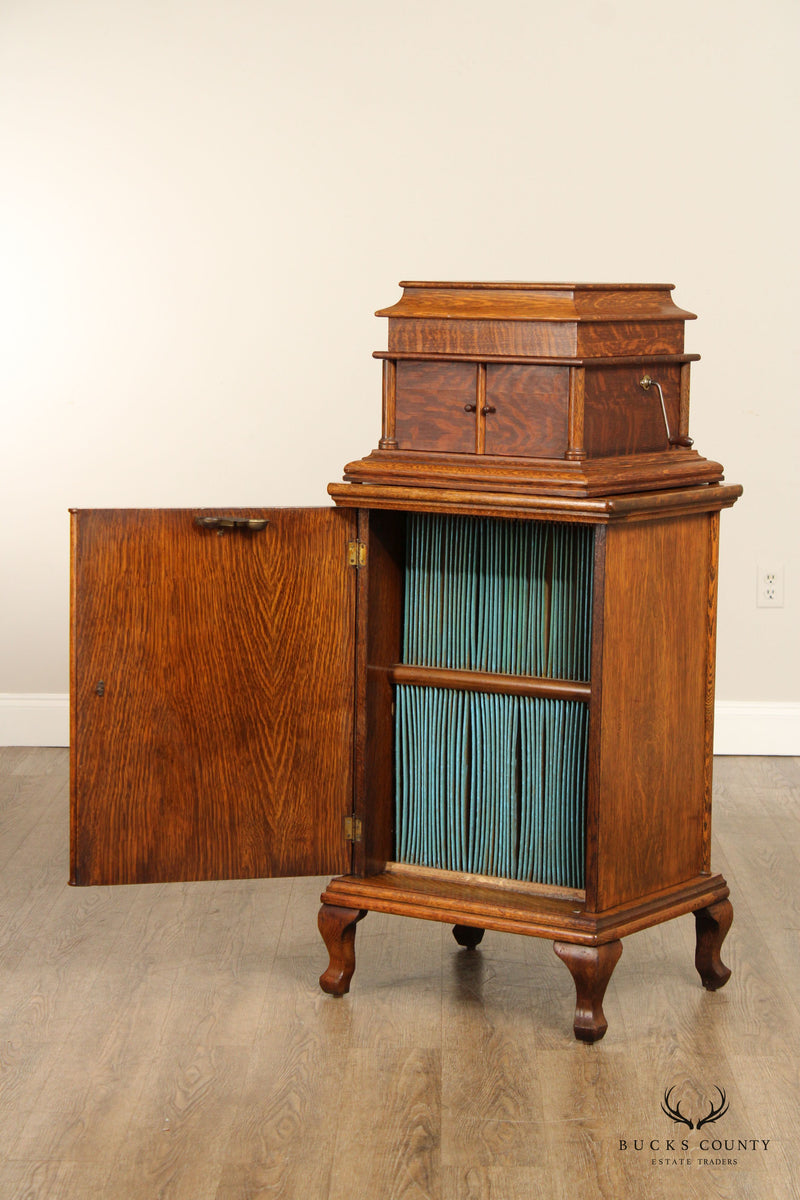 Columbia Grafonola Antique Oak Case Floor Phonograph Record Player