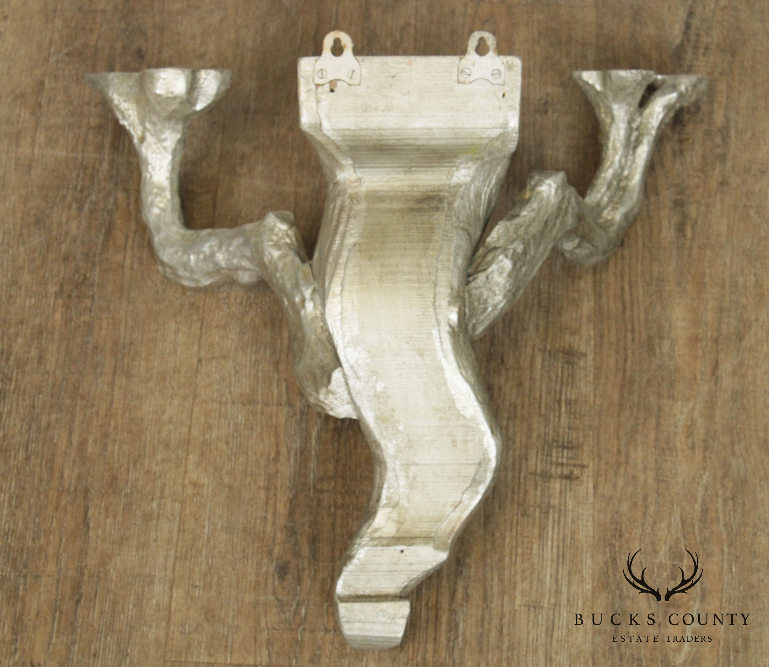 Faux Bois Fine Quality Vintage Silver Gilt Wood Pair Wall Brackets